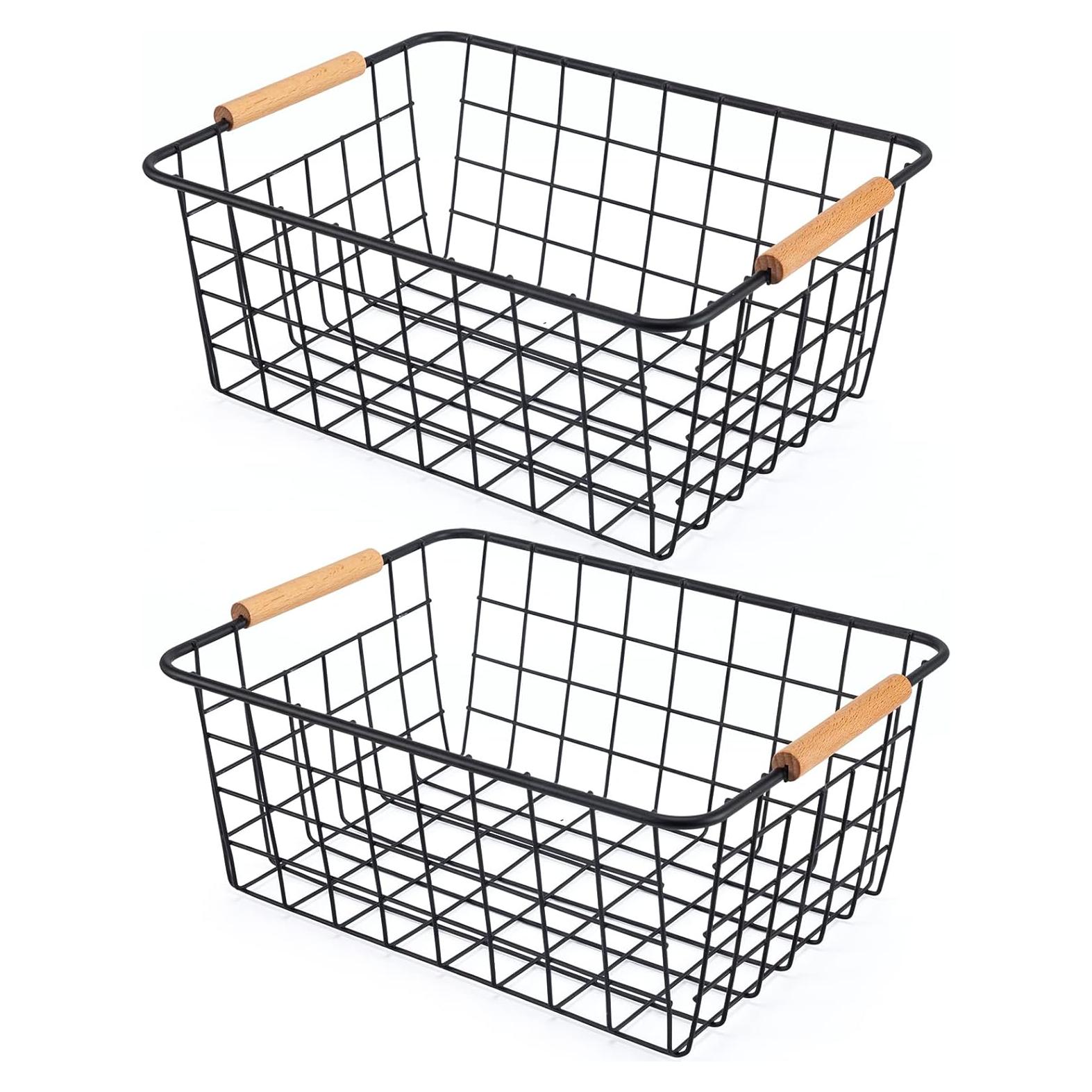 Cestas de Alambre 2 Pcs ELEATTRUN con Mangos de Madera 29x21.8cm