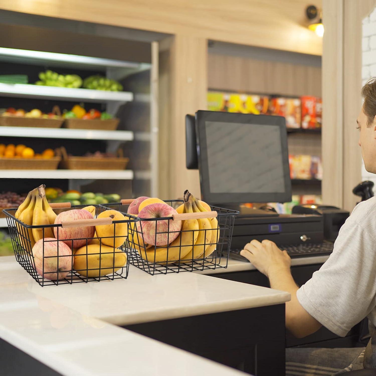 Cestas de Alambre 2 Pcs ELEATTRUN con Mangos de Madera 29x21.8cm