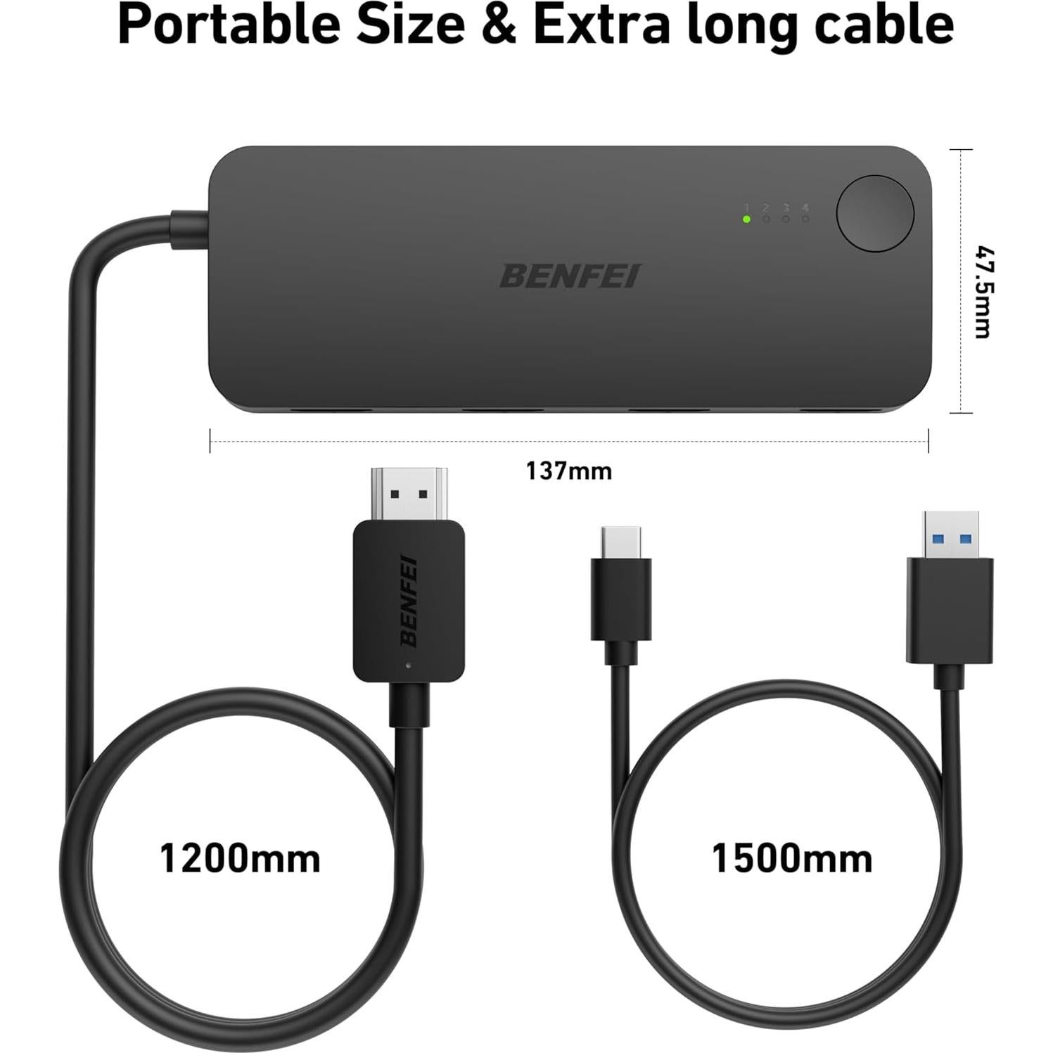 Interruptor HDMI 4 en 1 BENFEI 4K@60Hz 10M Compatible PS5