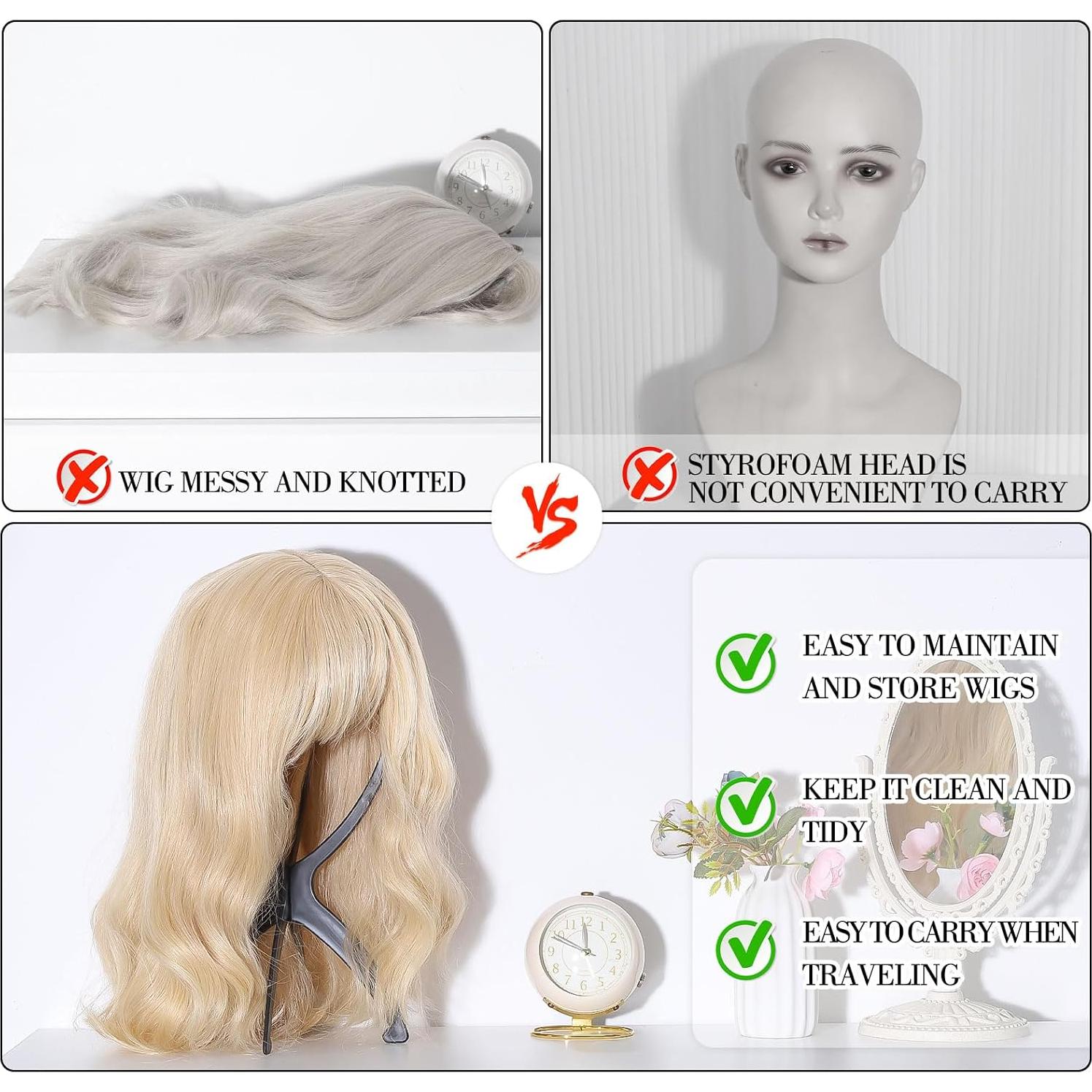 Soporte para Pelucas Obeoby Negro 35 cm Plegable y Ligero