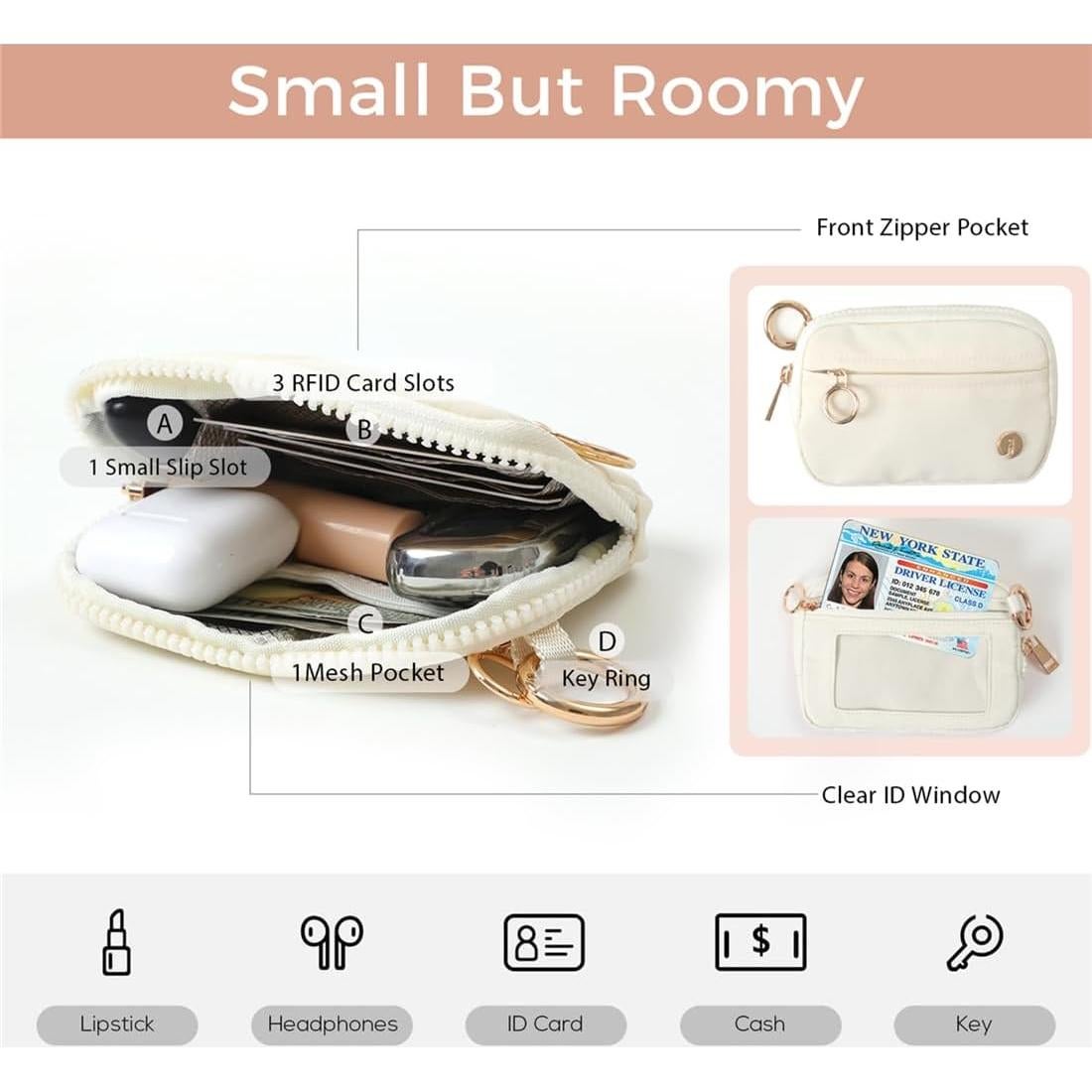 Cartera de muñeca JEEBURYEE beige con bloqueo RFID y llavero