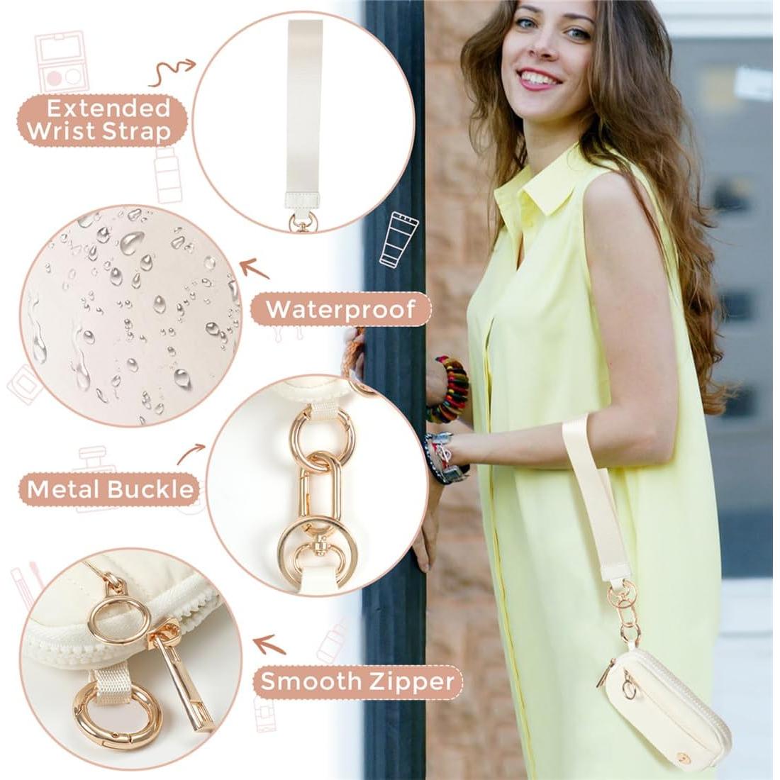 Cartera de muñeca JEEBURYEE beige con bloqueo RFID y llavero