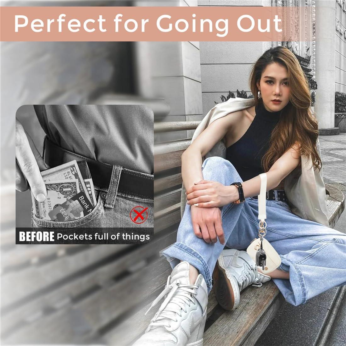 Cartera de muñeca JEEBURYEE beige con bloqueo RFID y llavero