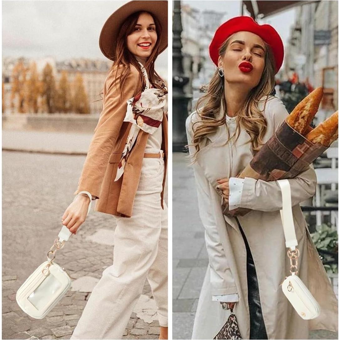 Cartera de muñeca JEEBURYEE beige con bloqueo RFID y llavero