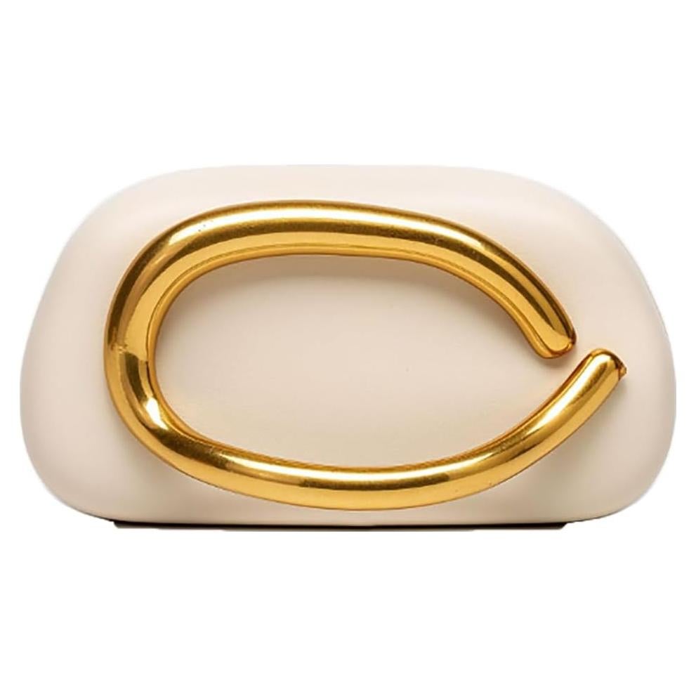 Bolso de mano de noche PU Beige Jusavie con decoración metálica