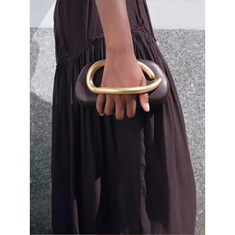 Bolso de mano de noche PU Beige Jusavie con decoración metálica