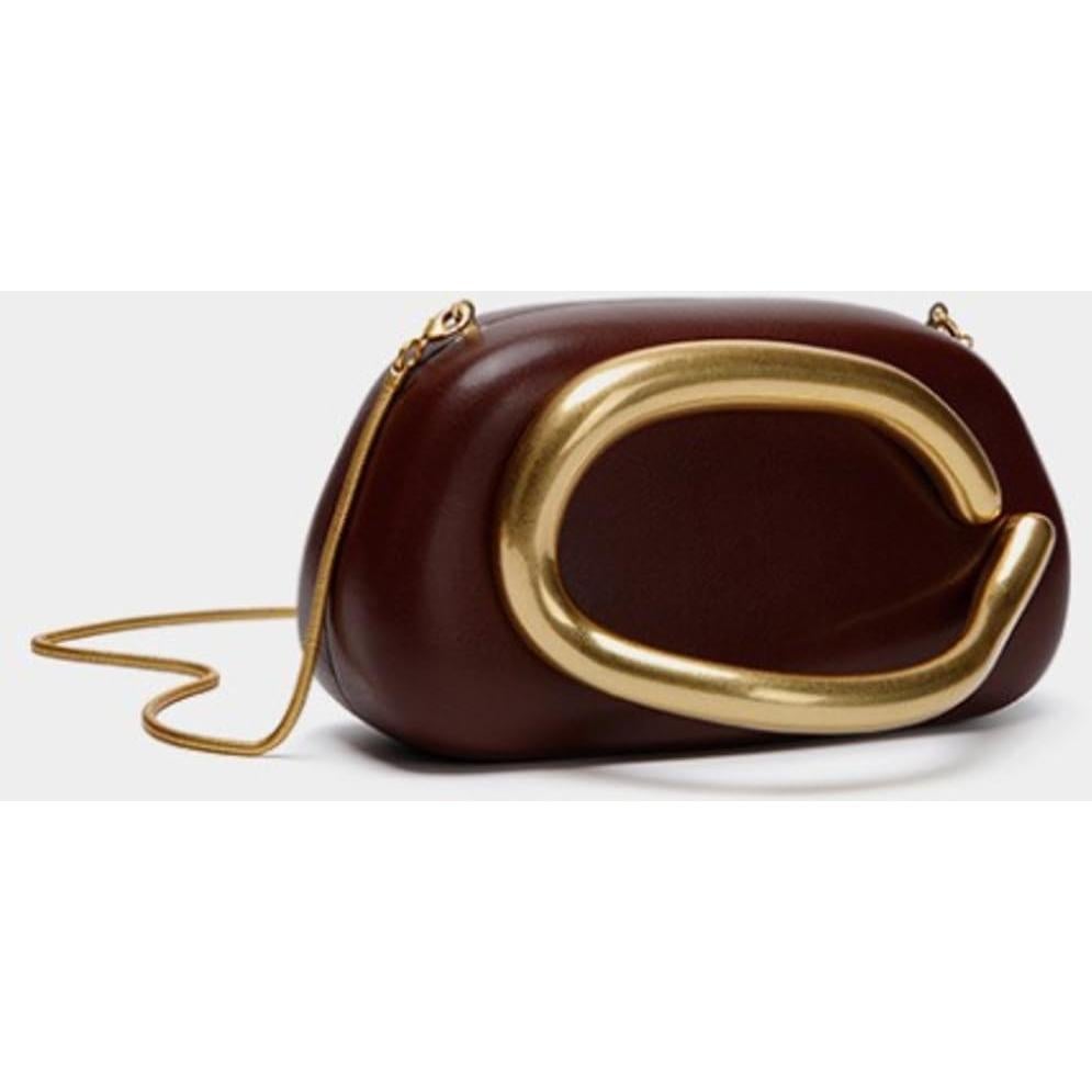 Bolso de mano de noche PU Beige Jusavie con decoración metálica