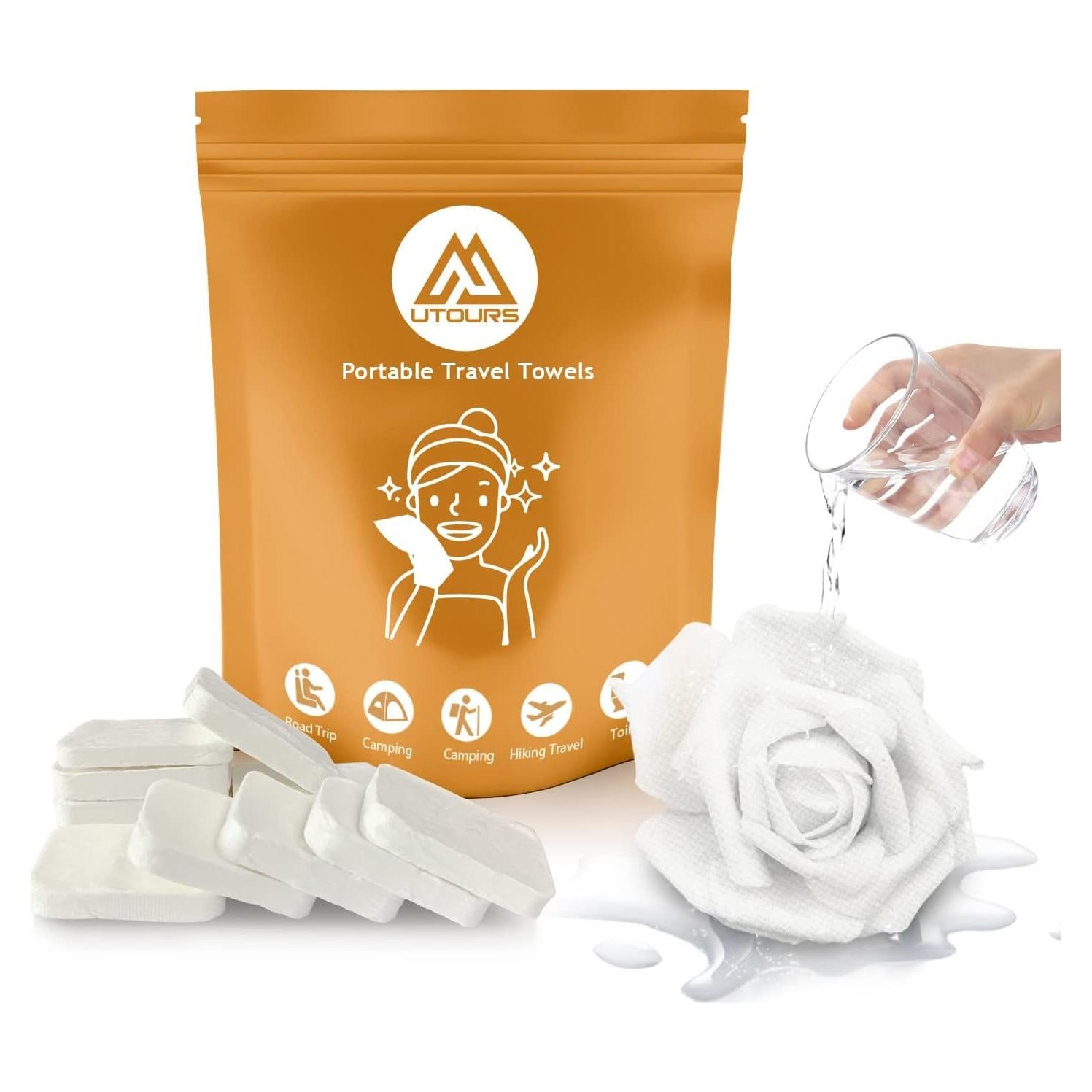 10 Toallas Comprimidas UTOURS Reutilizables para Camping 24x30cm
