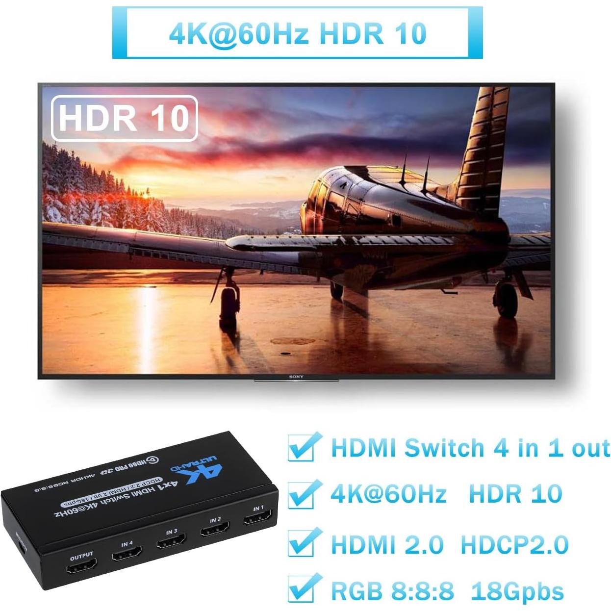 Conmutador HDMI 4K 4x1 Anber-Tech Control Remoto 60Hz