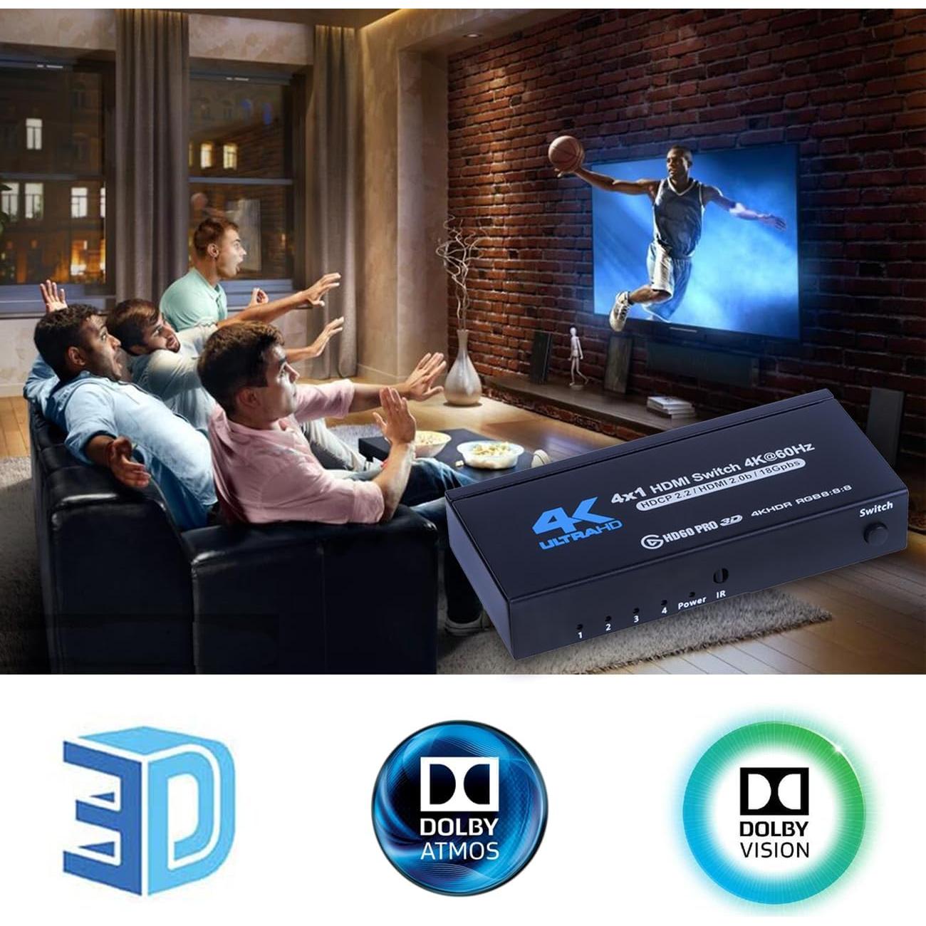 Conmutador HDMI 4K 4x1 Anber-Tech Control Remoto 60Hz