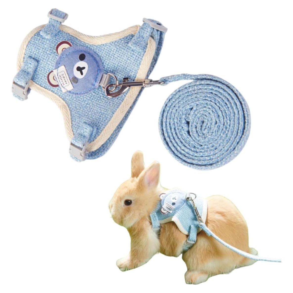 Conjunto Arnés y Correa Ajustable Copfeu para Conejos Azul