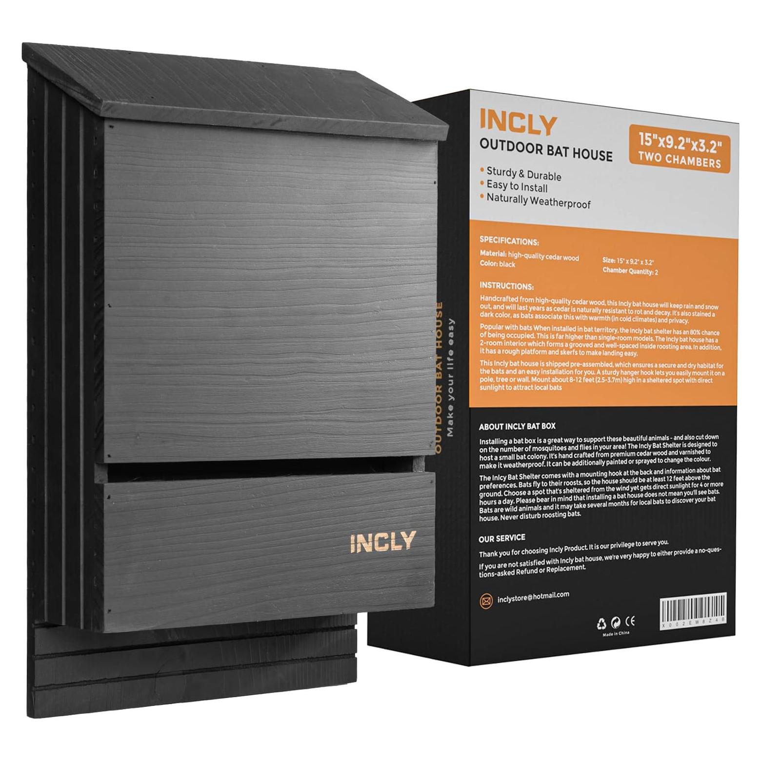 Casa Refugio para Murciélagos INCLY Madera Cedro Negra 2 Cámaras