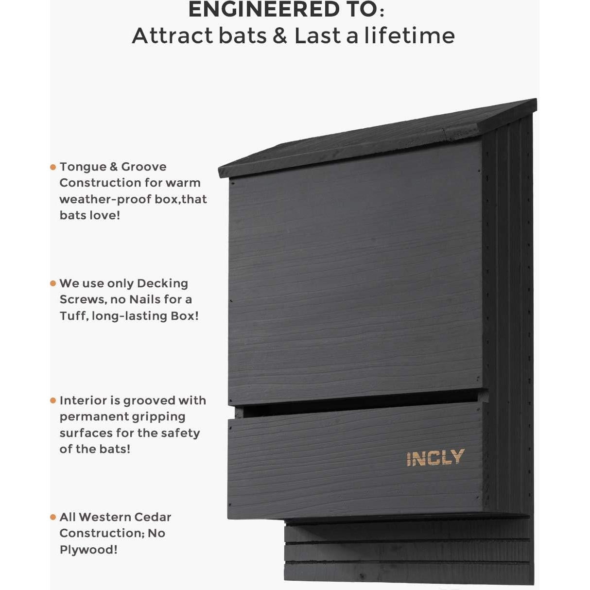Casa Refugio para Murciélagos INCLY Madera Cedro Negra 2 Cámaras