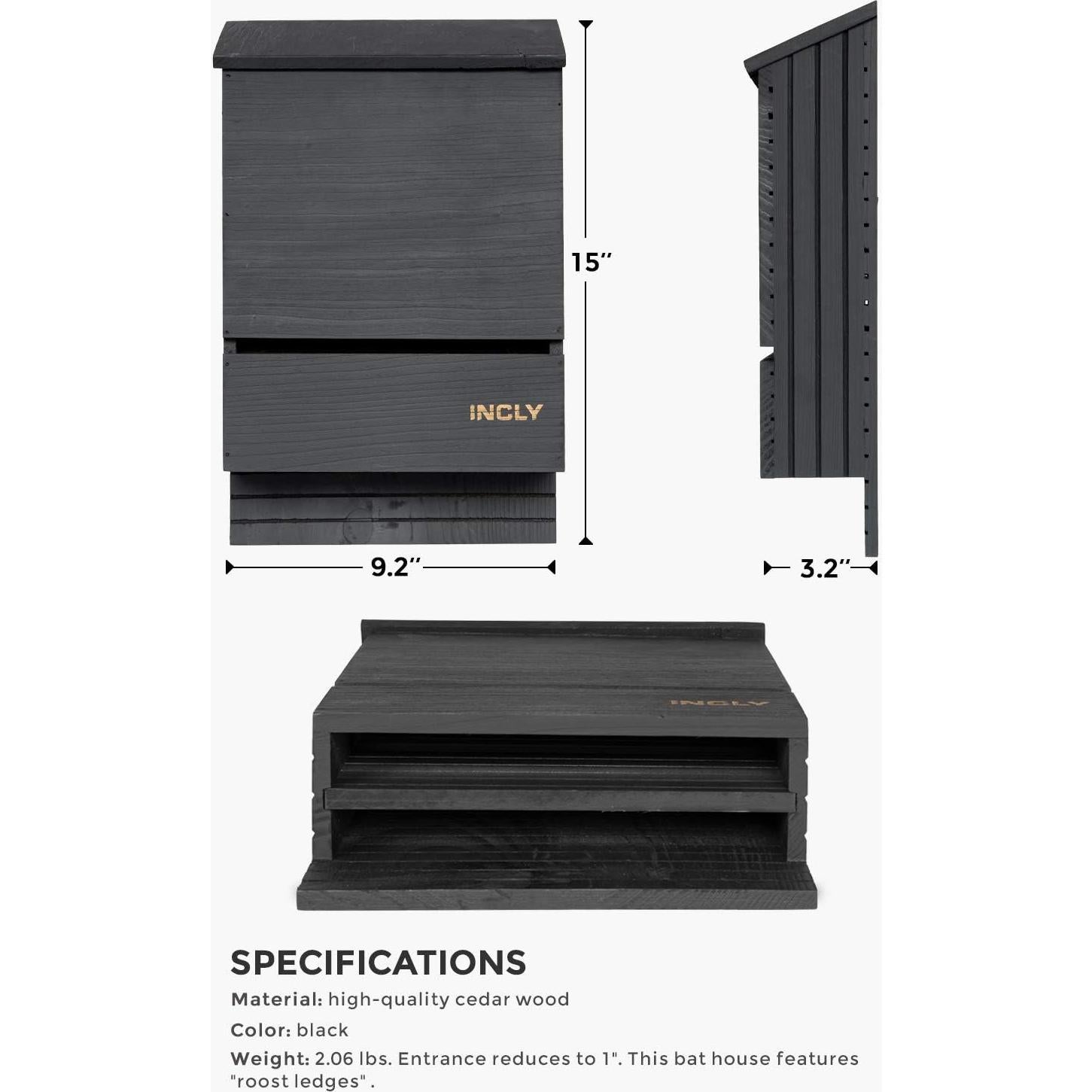 Casa Refugio para Murciélagos INCLY Madera Cedro Negra 2 Cámaras