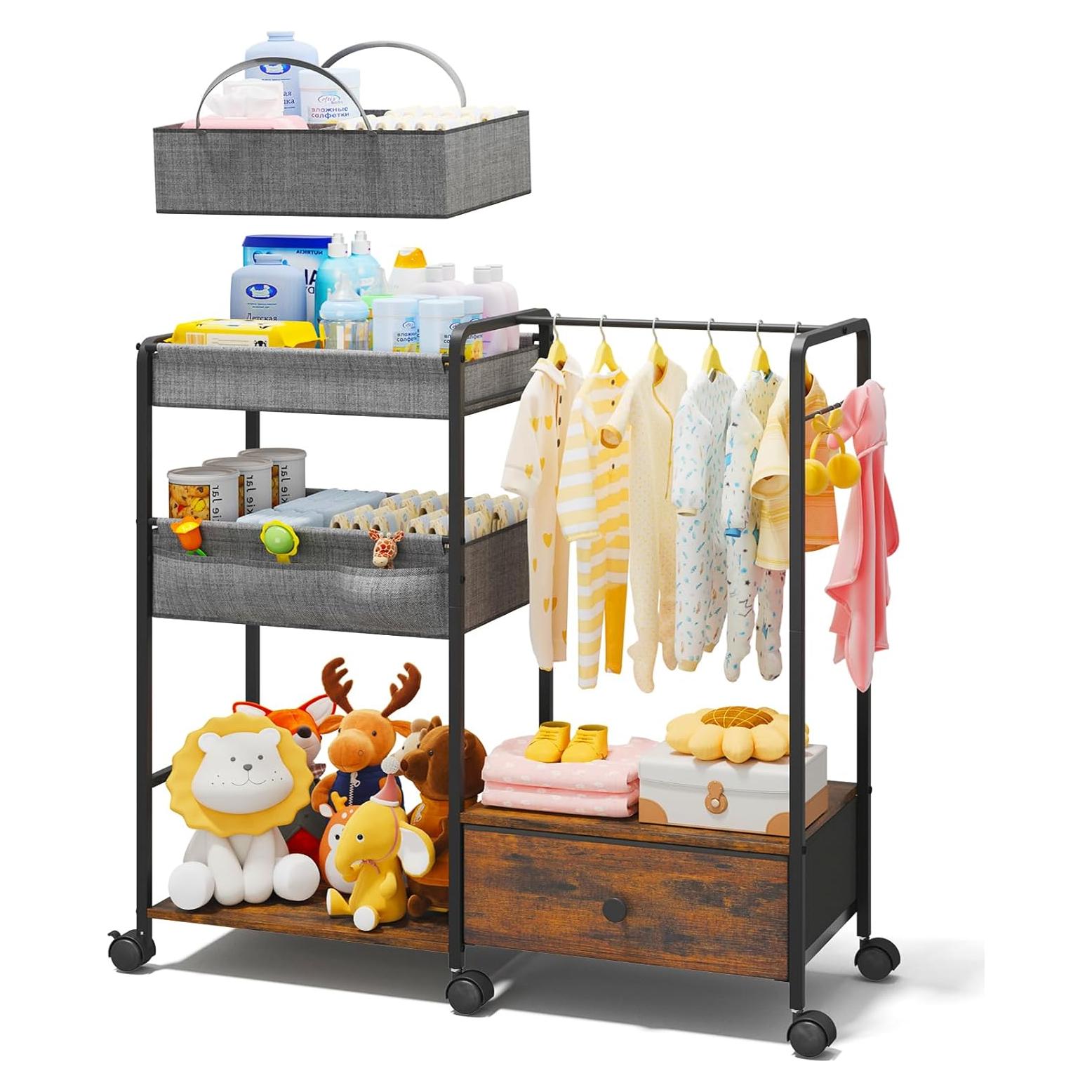 Organizador de Pañales BBLIKE 3 en 1 Carro Rodante Negro