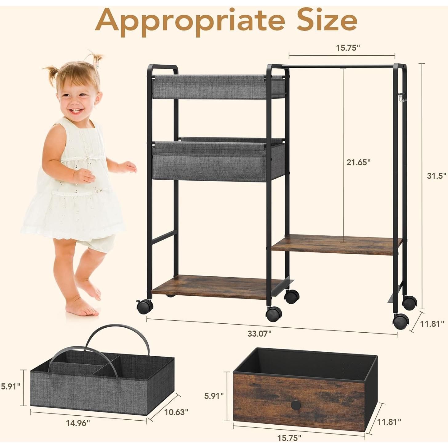 Organizador de Pañales BBLIKE 3 en 1 Carro Rodante Negro