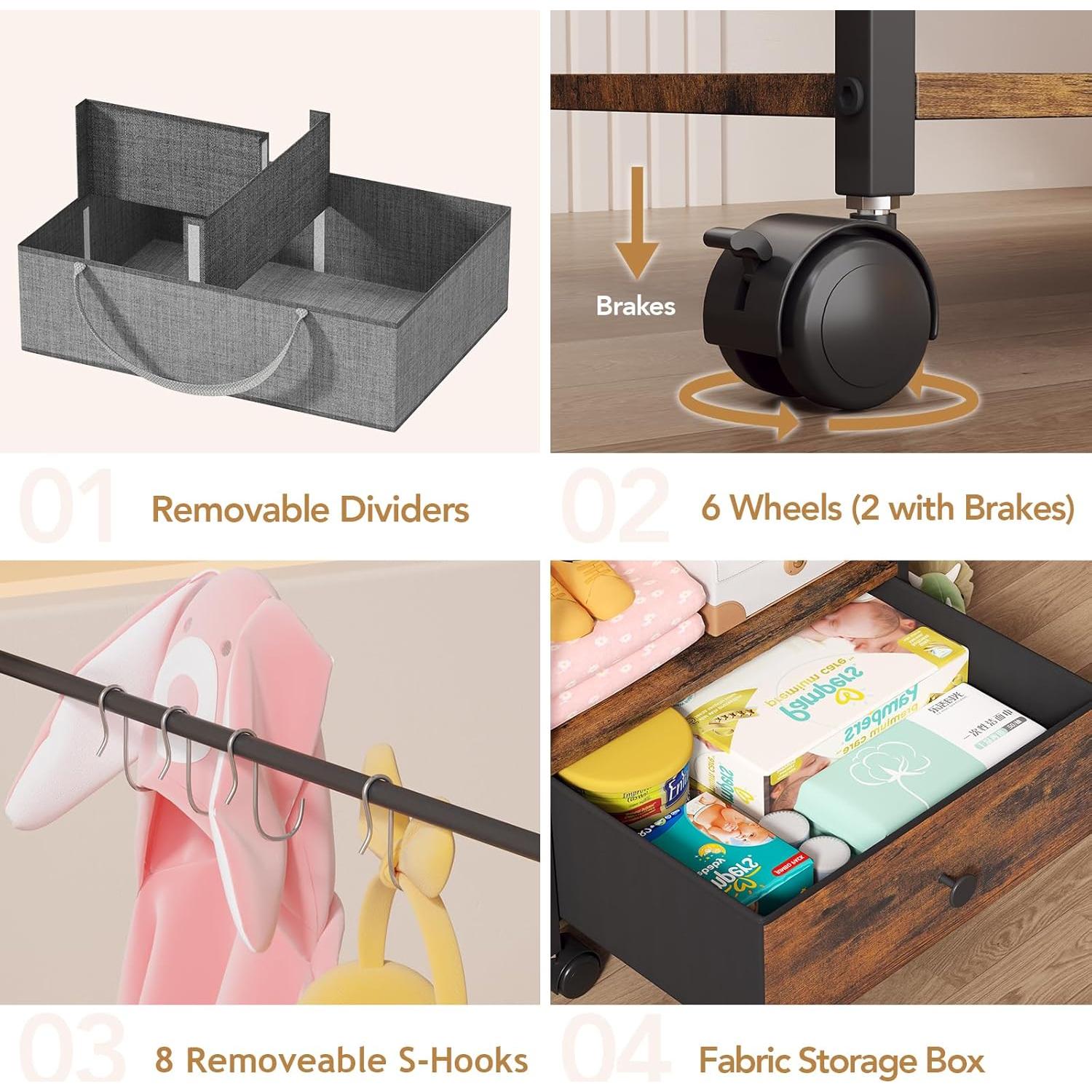 Organizador de Pañales BBLIKE 3 en 1 Carro Rodante Negro