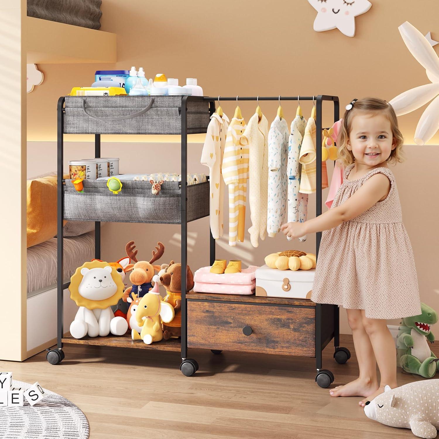 Organizador de Pañales BBLIKE 3 en 1 Carro Rodante Negro