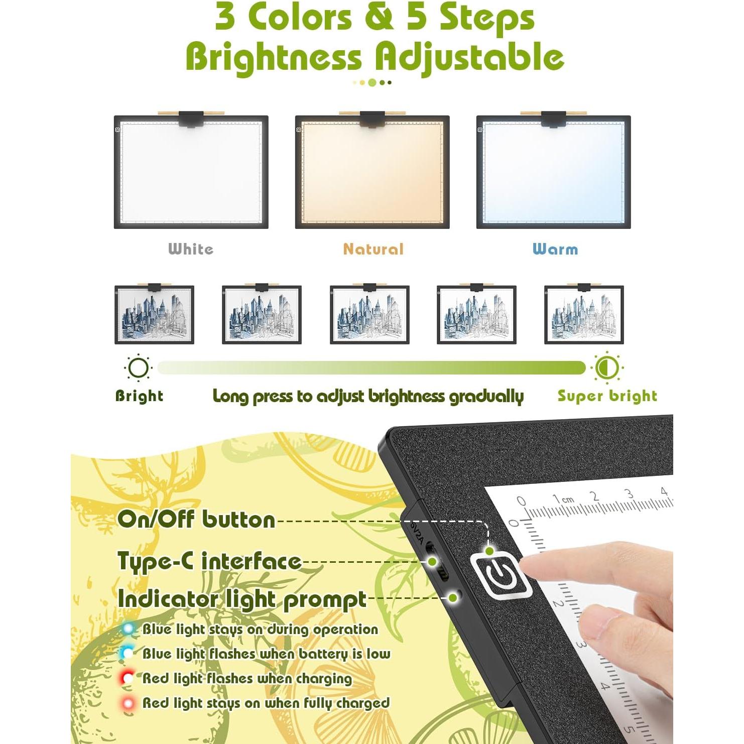 Tablero de Luz A3 KACOLA Recargable con 6 Niveles de Brillo