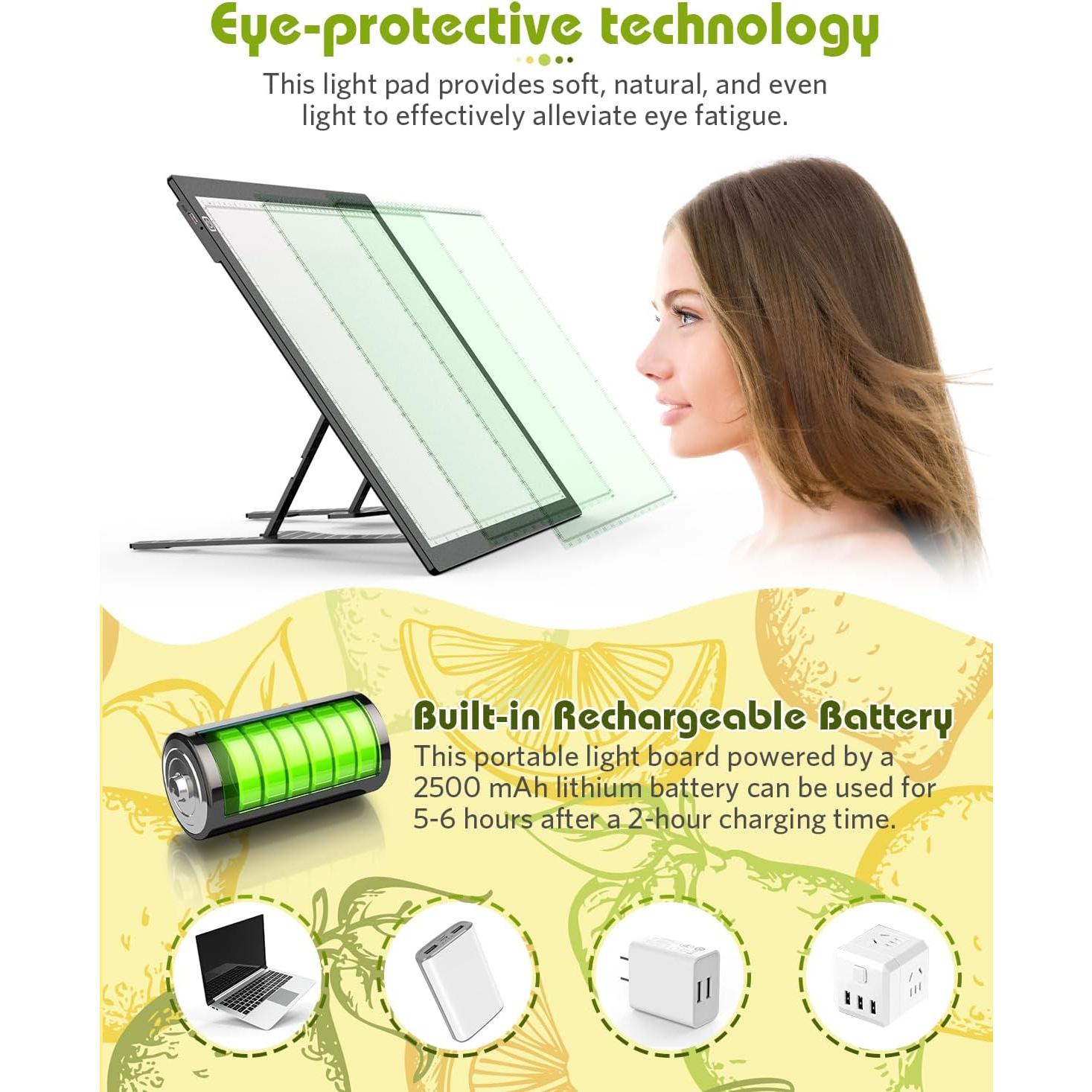 Tablero de Luz A3 KACOLA Recargable con 6 Niveles de Brillo