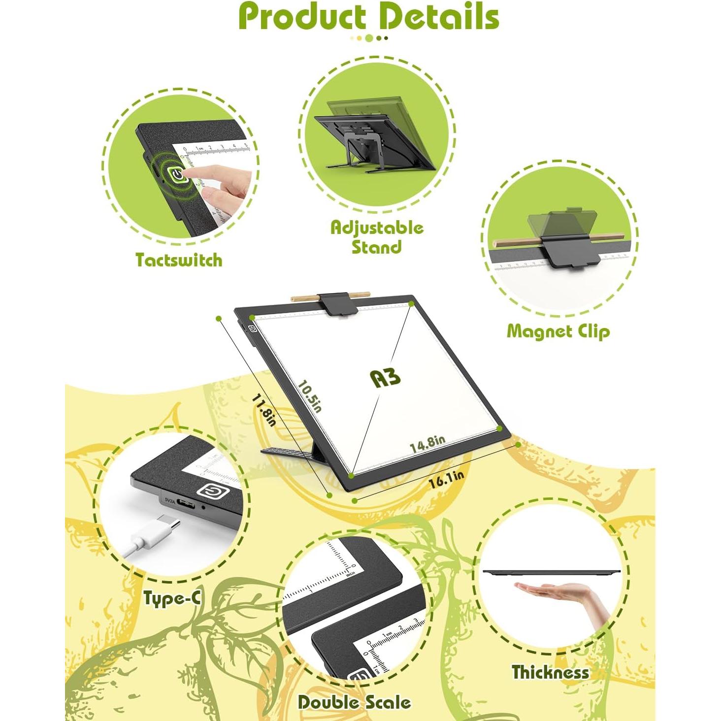 Tablero de Luz A3 KACOLA Recargable con 6 Niveles de Brillo
