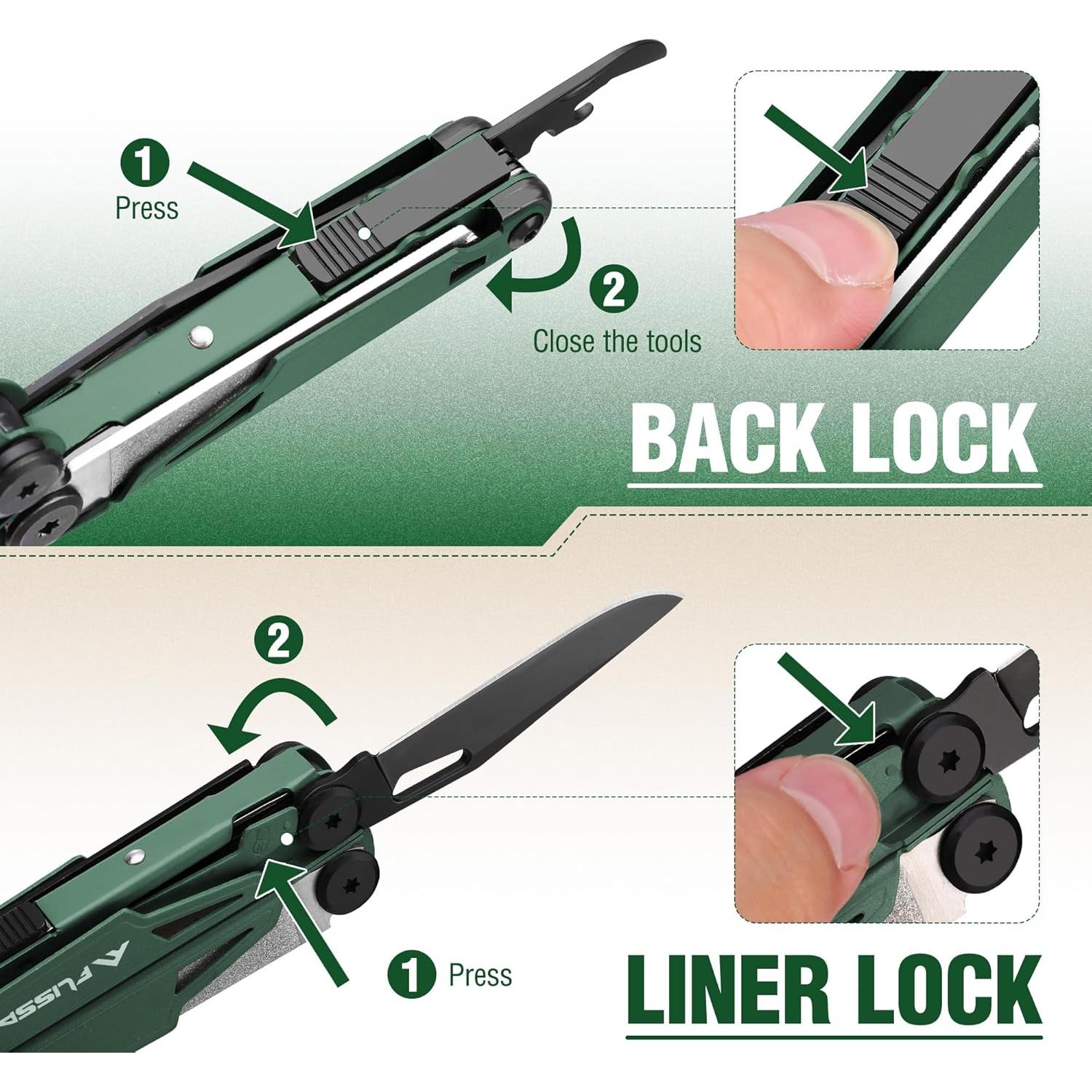 Multiherramienta FLISSA 15-en-1 Acero Inoxidable Verde