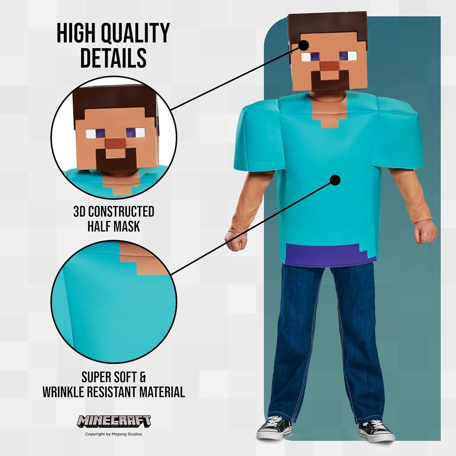 Disfraz Clásico de Steve Minecraft - Talla Grande (10-12 años)