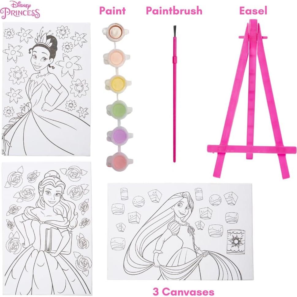 Juego de Pintura Acrílica Disney para Niños - 3 Lienzos y Caballete