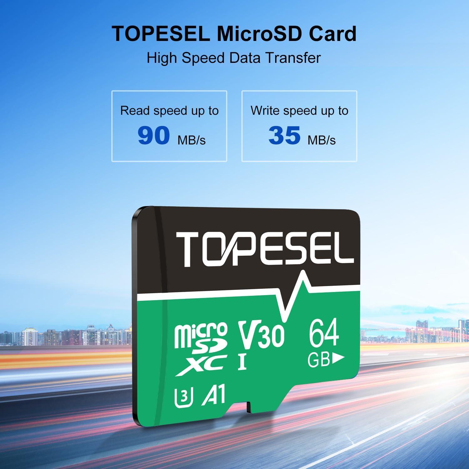 Tarjeta Micro SD TOPESEL 64GB 2-Pack UHS-I U3 A1 V30