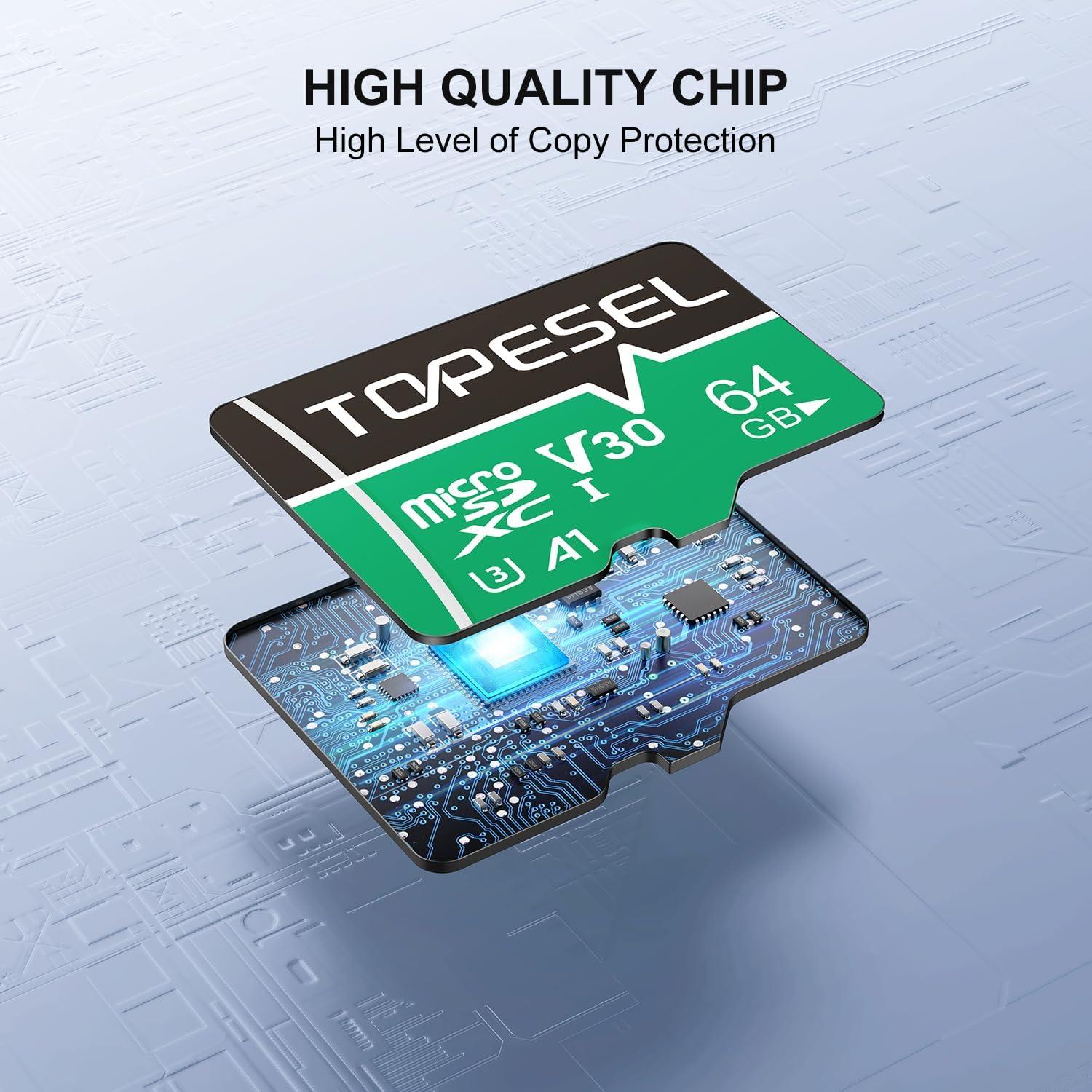 Tarjeta Micro SD TOPESEL 64GB 2-Pack UHS-I U3 A1 V30