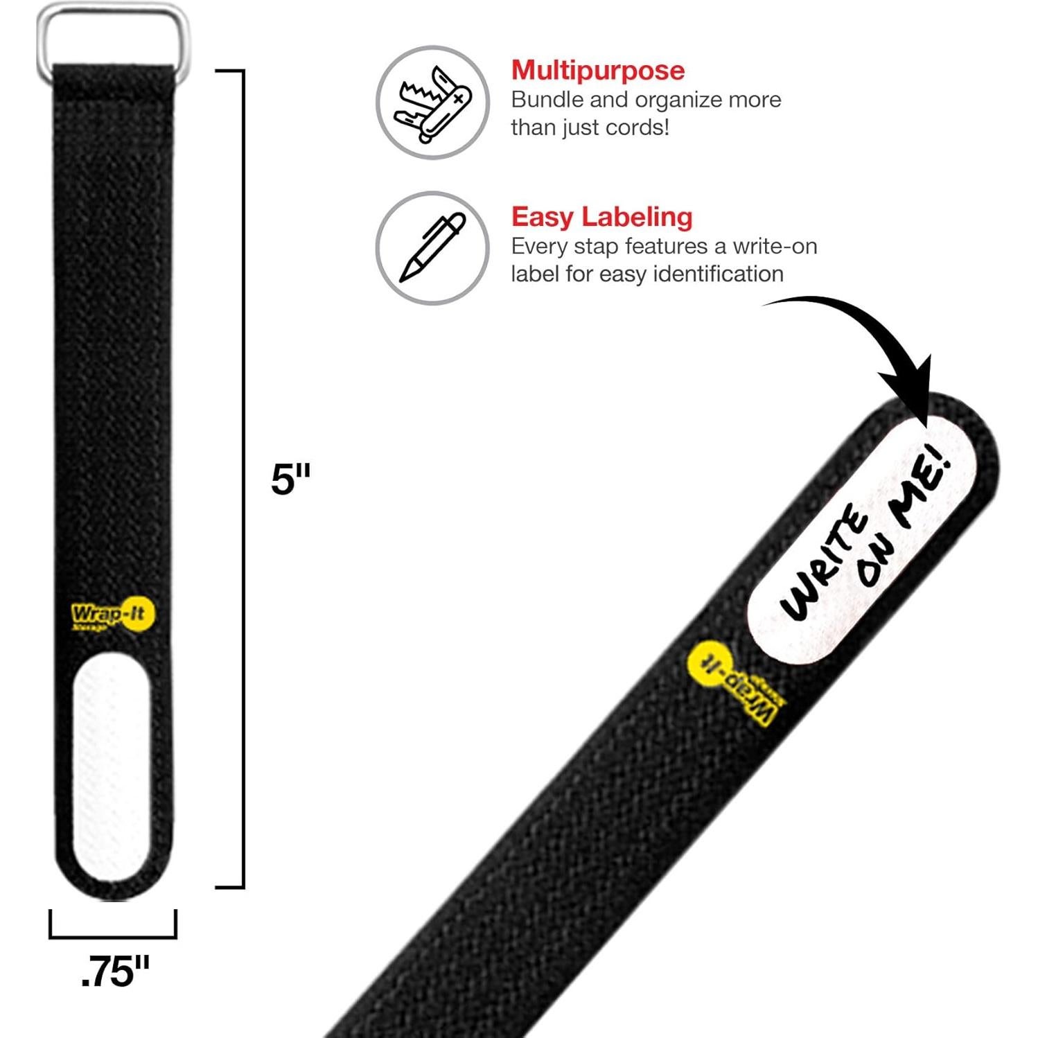 Cintas de Cierre Wrap-It 12.7 cm Negro Paquete de 20