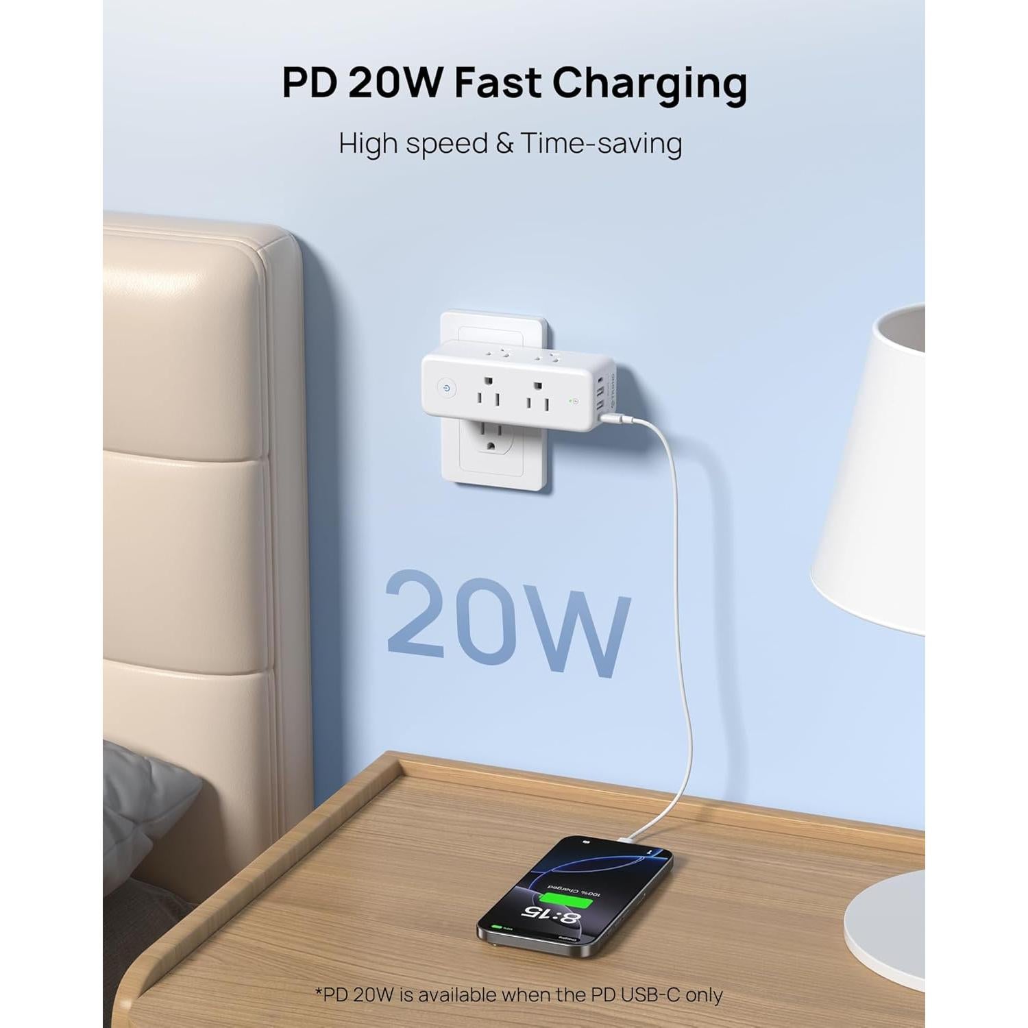 Extensor de Enchufe TROND 6 AC + 4 USB Rotatorio 360°