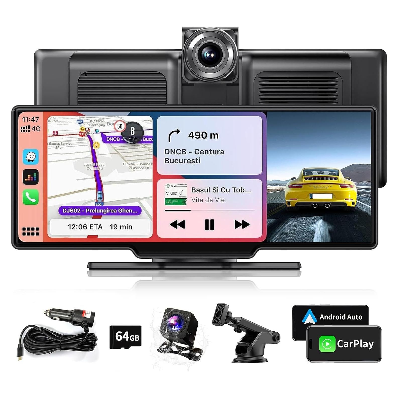 Pantalla 10.26" Wireless CarPlay M CARKUMI con Cámara 2.5K