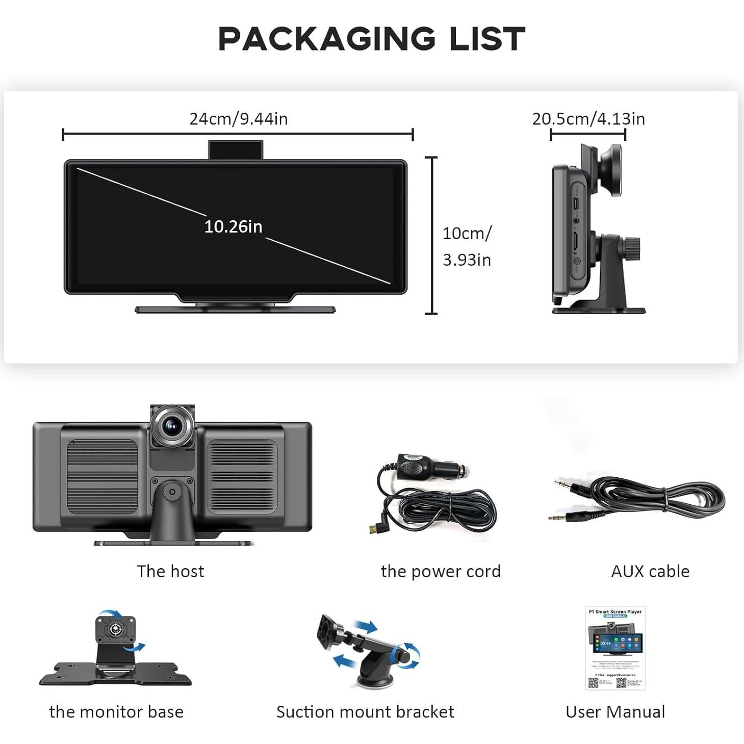 Pantalla 10.26" Wireless CarPlay M CARKUMI con Cámara 2.5K