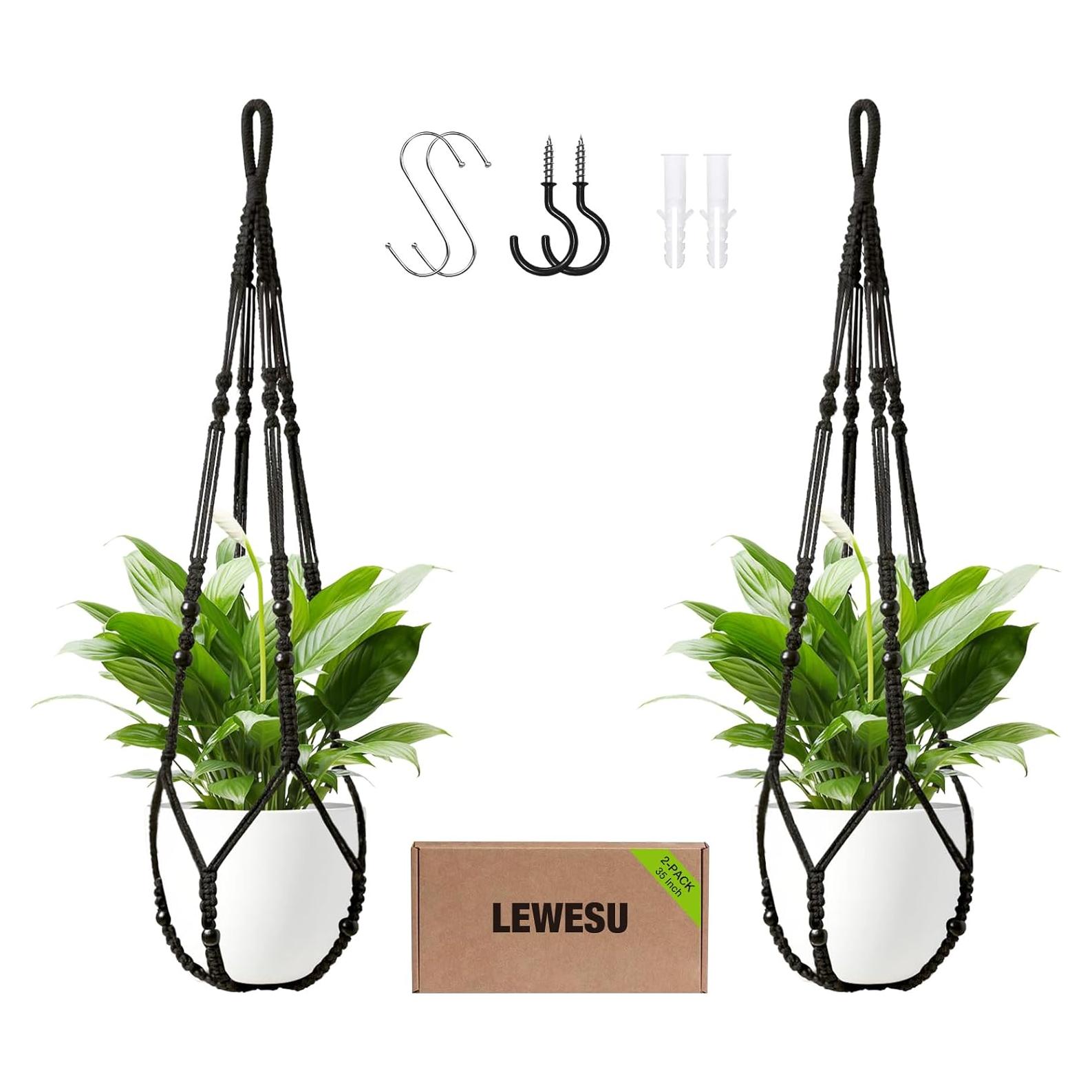 Juego de 2 colgadores de plantas de macramé LEWESU 89 cm negro