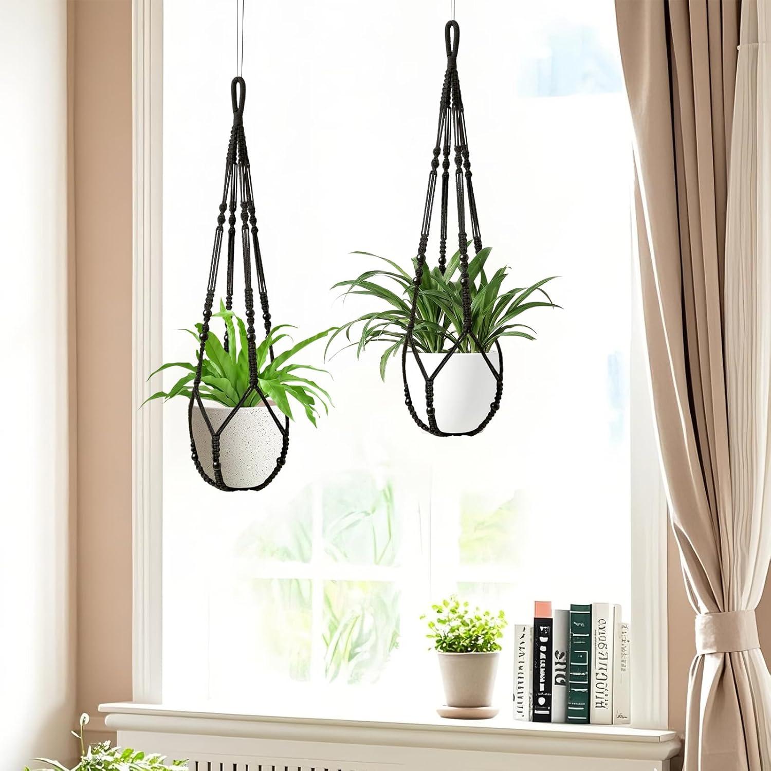 Juego de 2 colgadores de plantas de macramé LEWESU 89 cm negro