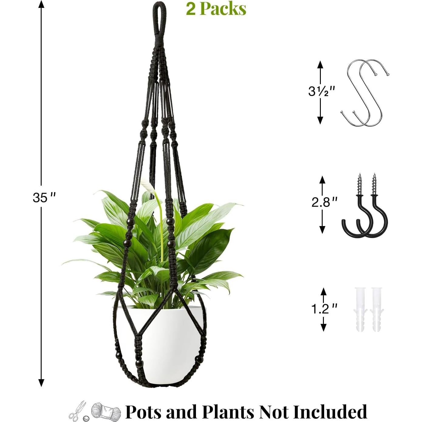 Juego de 2 colgadores de plantas de macramé LEWESU 89 cm negro