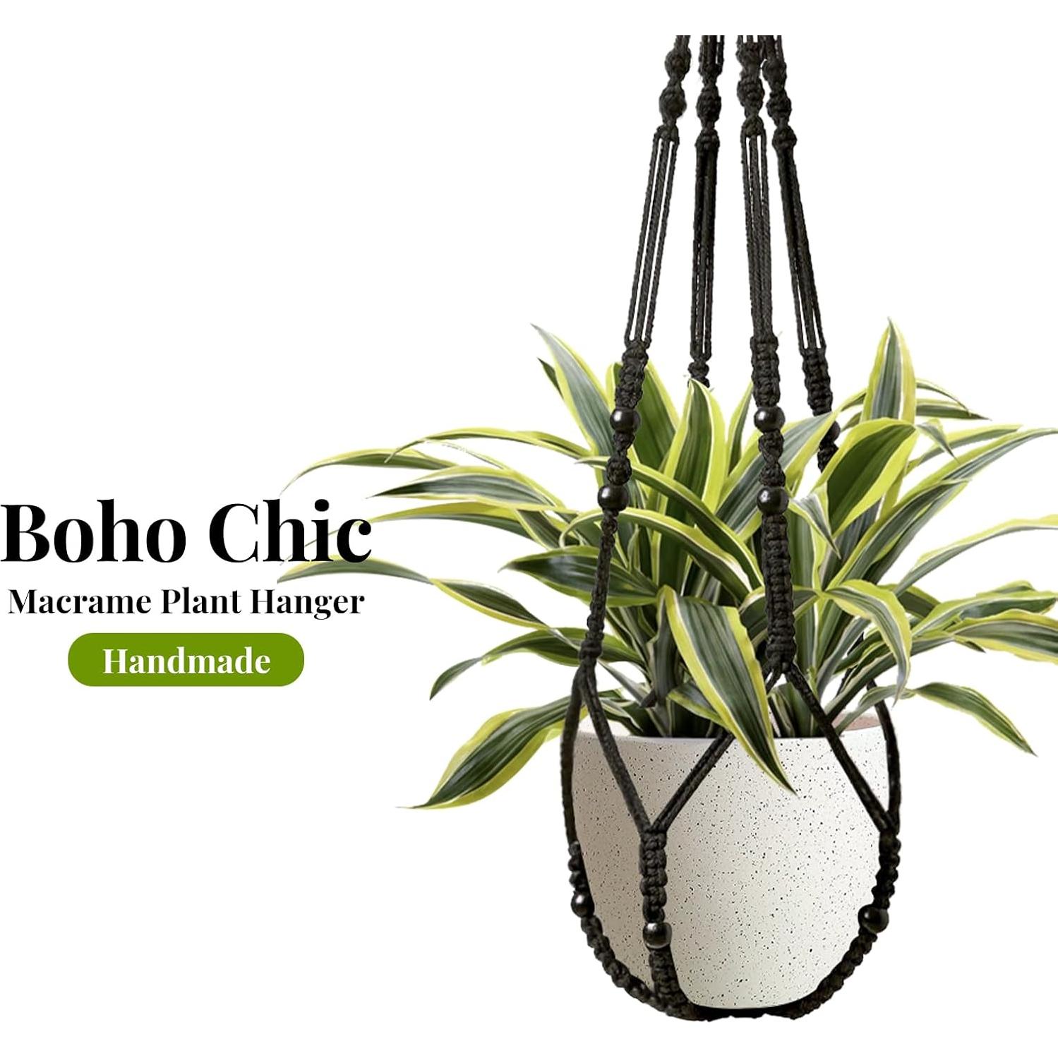 Juego de 2 colgadores de plantas de macramé LEWESU 89 cm negro