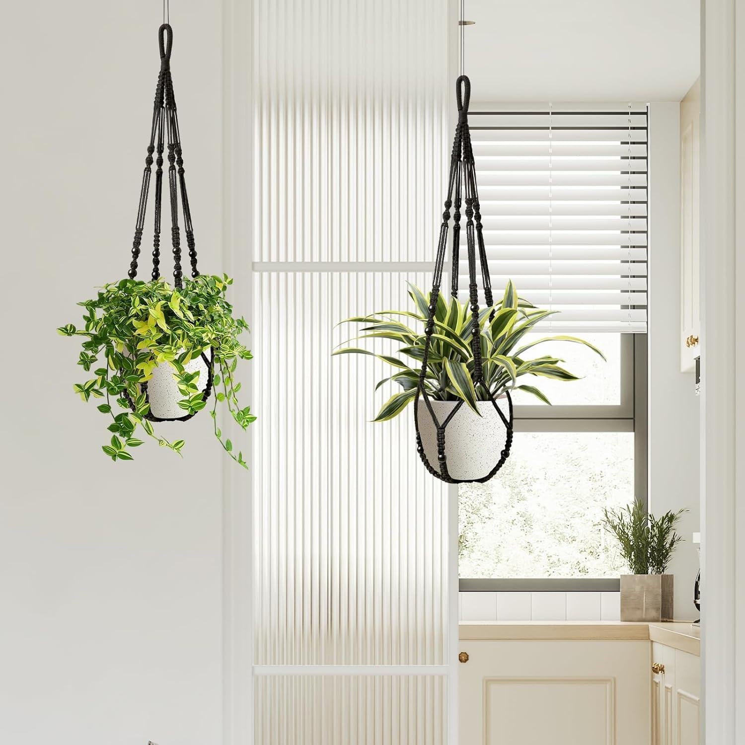 Juego de 2 colgadores de plantas de macramé LEWESU 89 cm negro