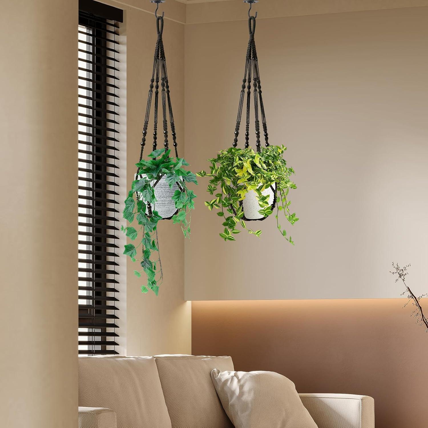 Juego de 2 colgadores de plantas de macramé LEWESU 89 cm negro