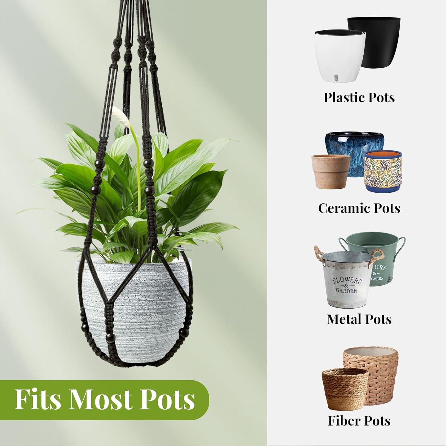 Juego de 2 colgadores de plantas de macramé LEWESU 89 cm negro