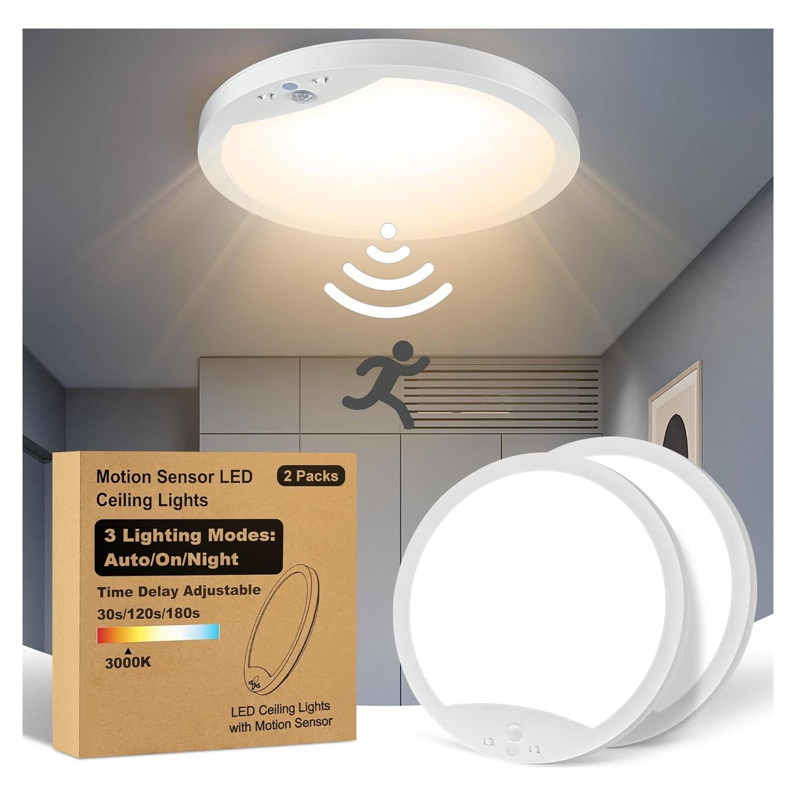 Paquete de 2 luces de techo LED GOZIG 23 cm con sensor 3000K