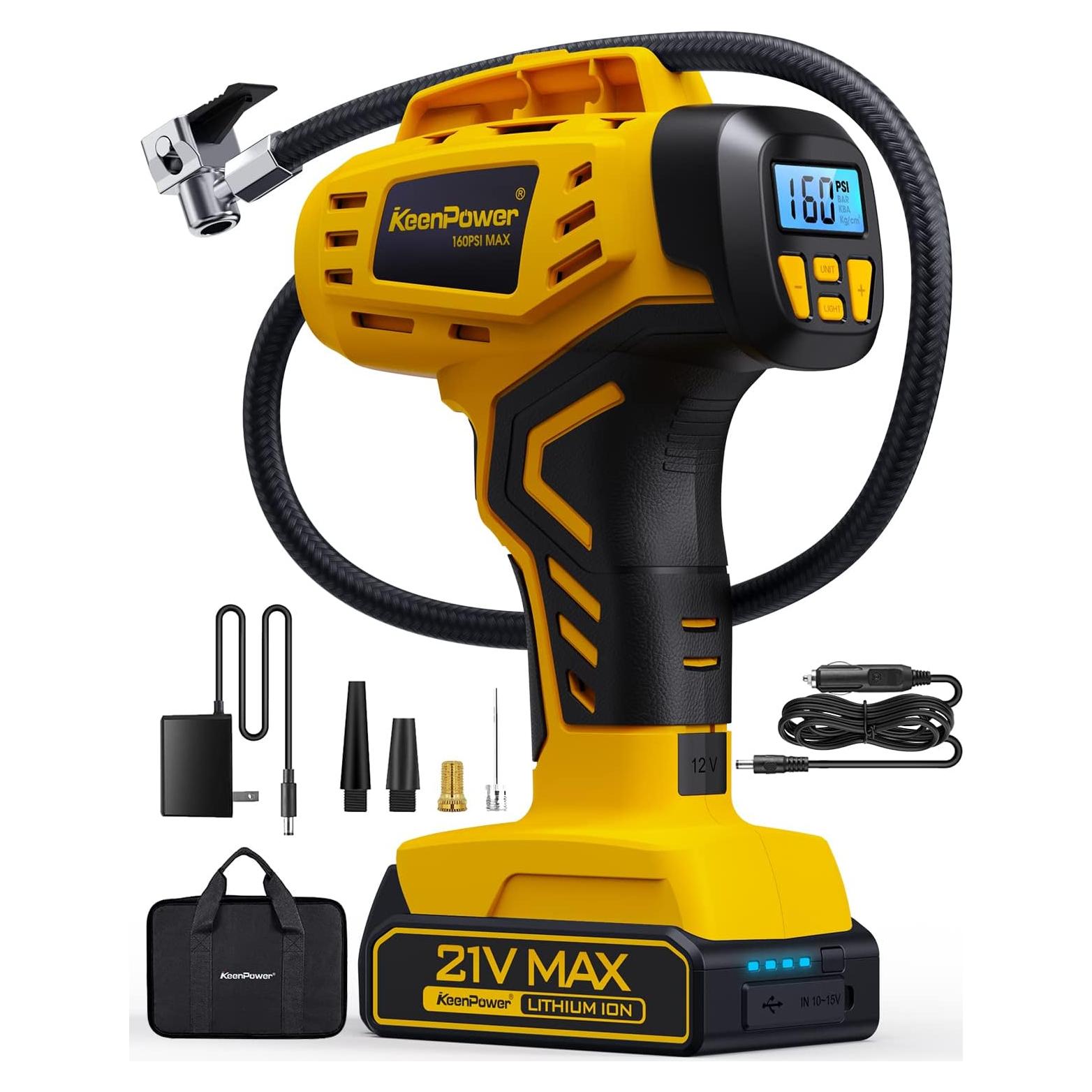 Compresor de Aire Portátil KeenPower 21V 160PSI Inflador Neumáticos