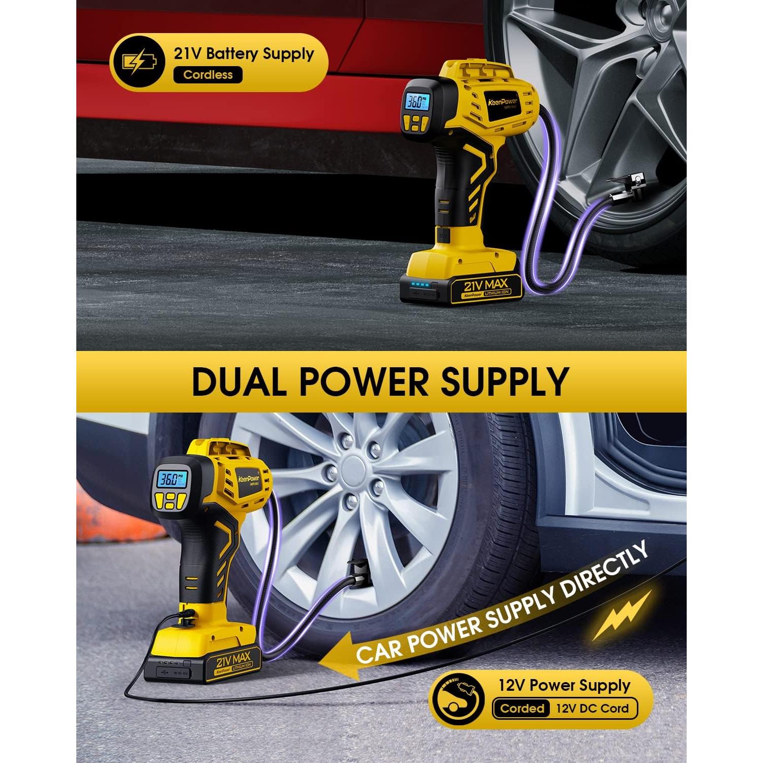 Compresor de Aire Portátil KeenPower 21V 160PSI Inflador Neumáticos