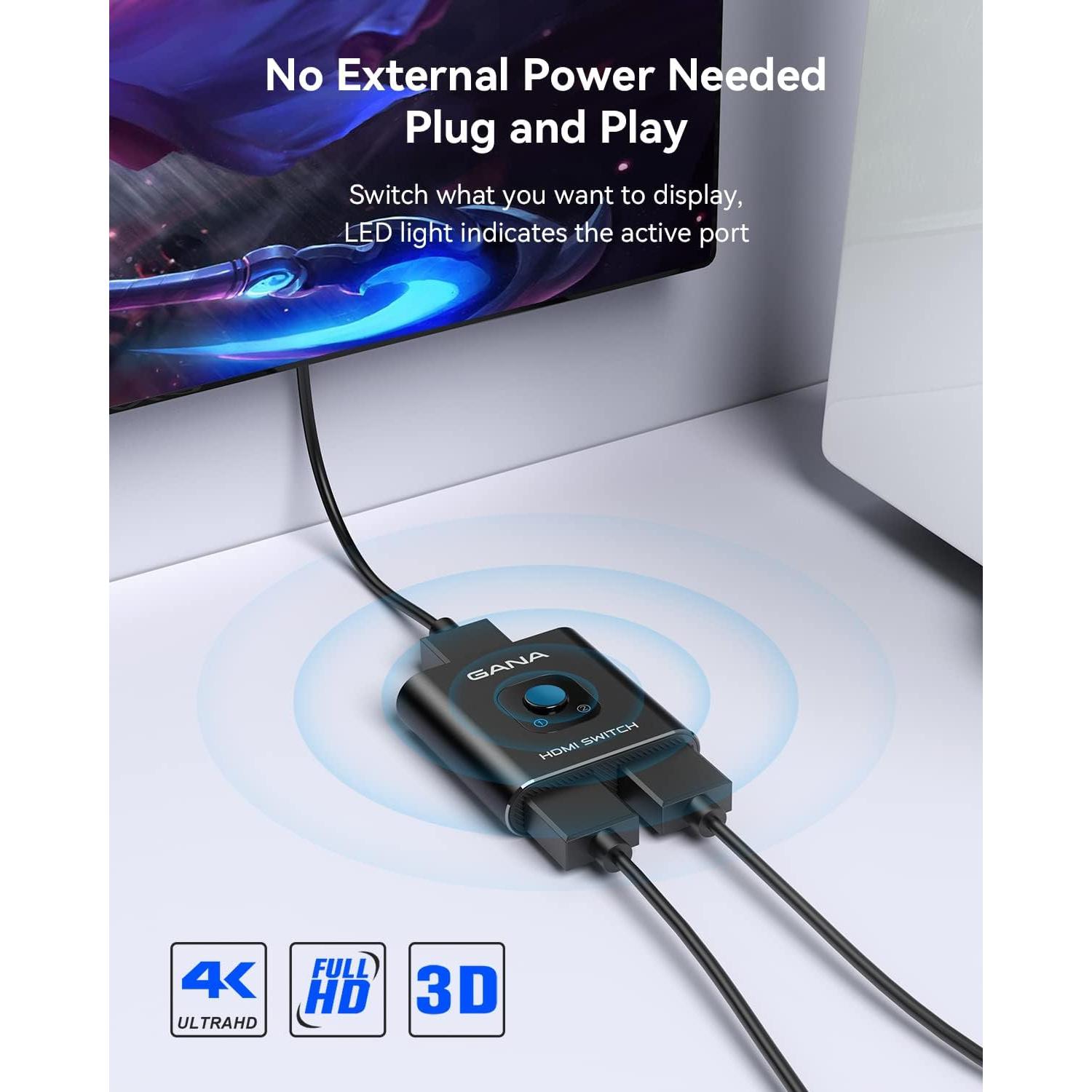 Conmutador HDMI Bidireccional GANA 4K 60Hz Aluminio 1.2m