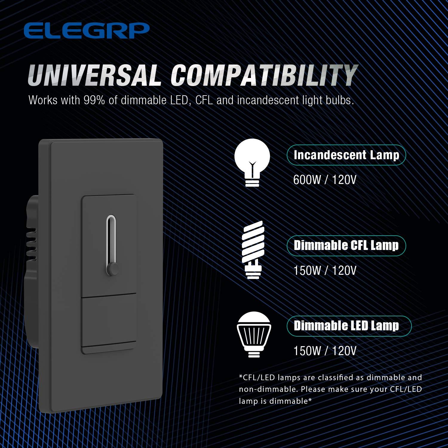 Interruptor Regulador ELEGRP 150W LED/CFL/Incandescente Negro