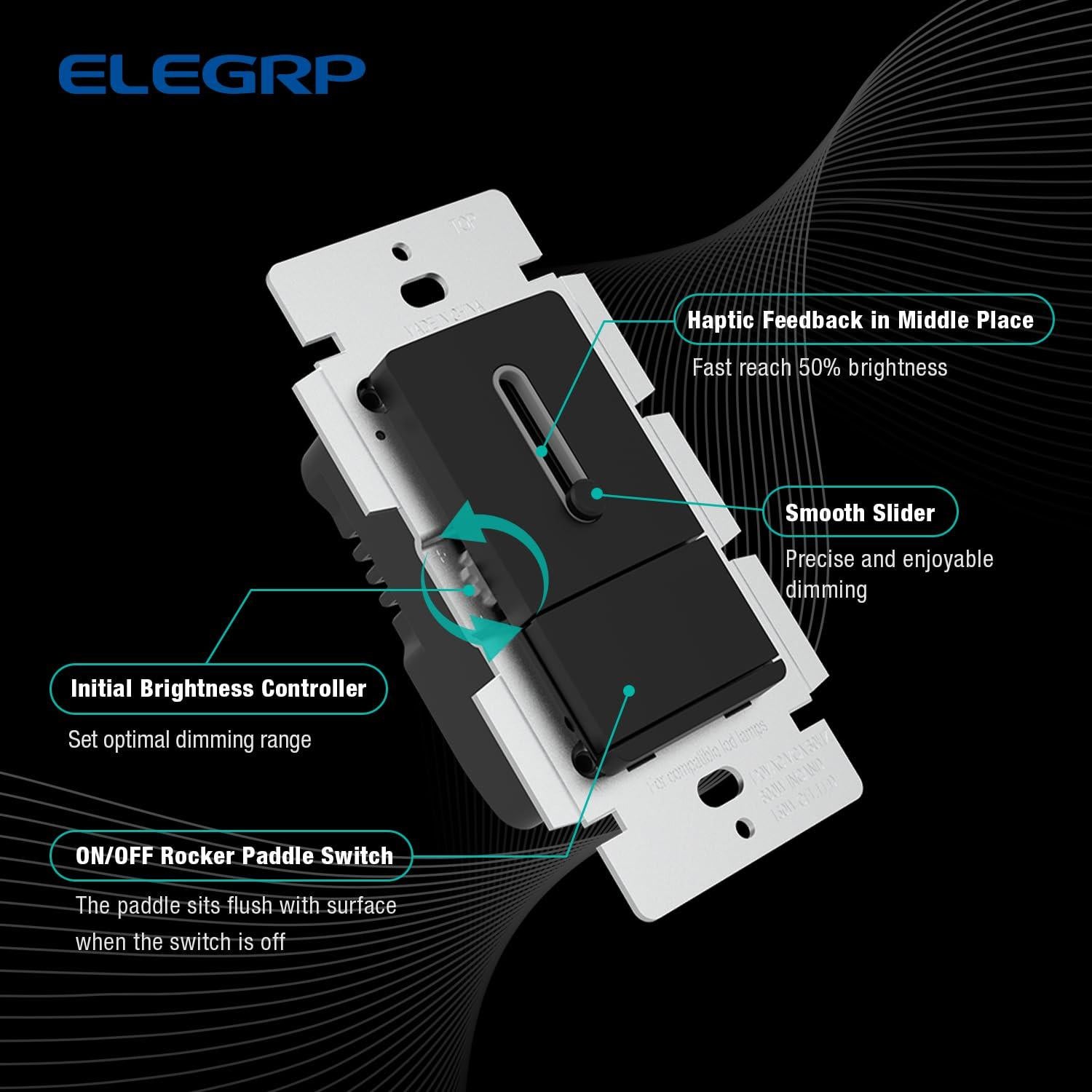 Interruptor Regulador ELEGRP 150W LED/CFL/Incandescente Negro