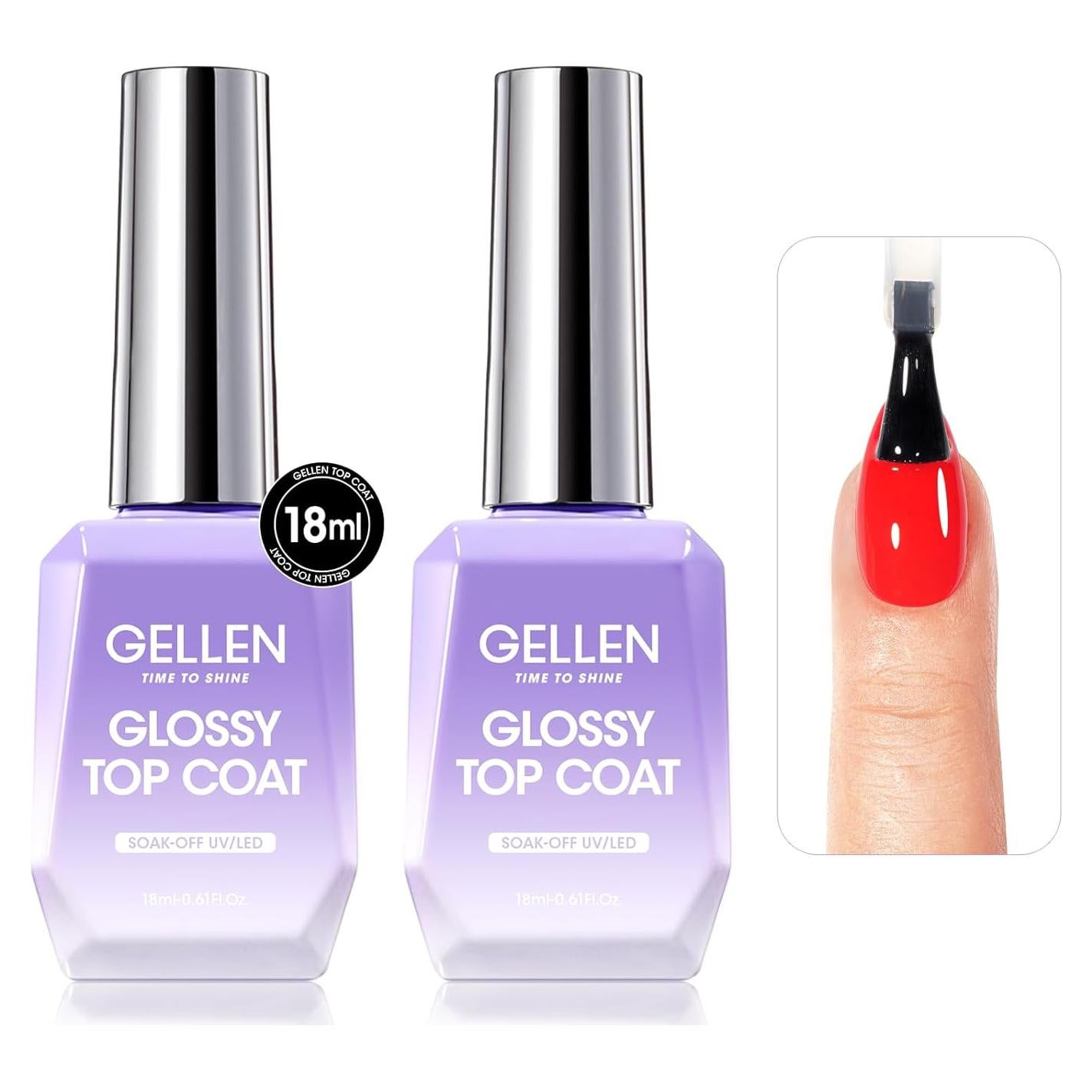 Set de 2 Esmaltes de Uñas Gel Top Coat Gellen 18ml Brillantes