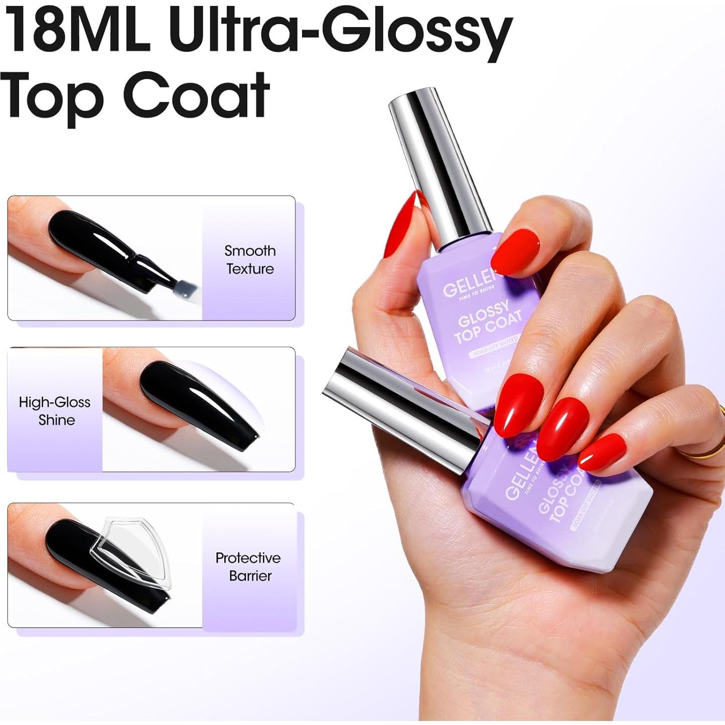 Set de 2 Esmaltes de Uñas Gel Top Coat Gellen 18ml Brillantes