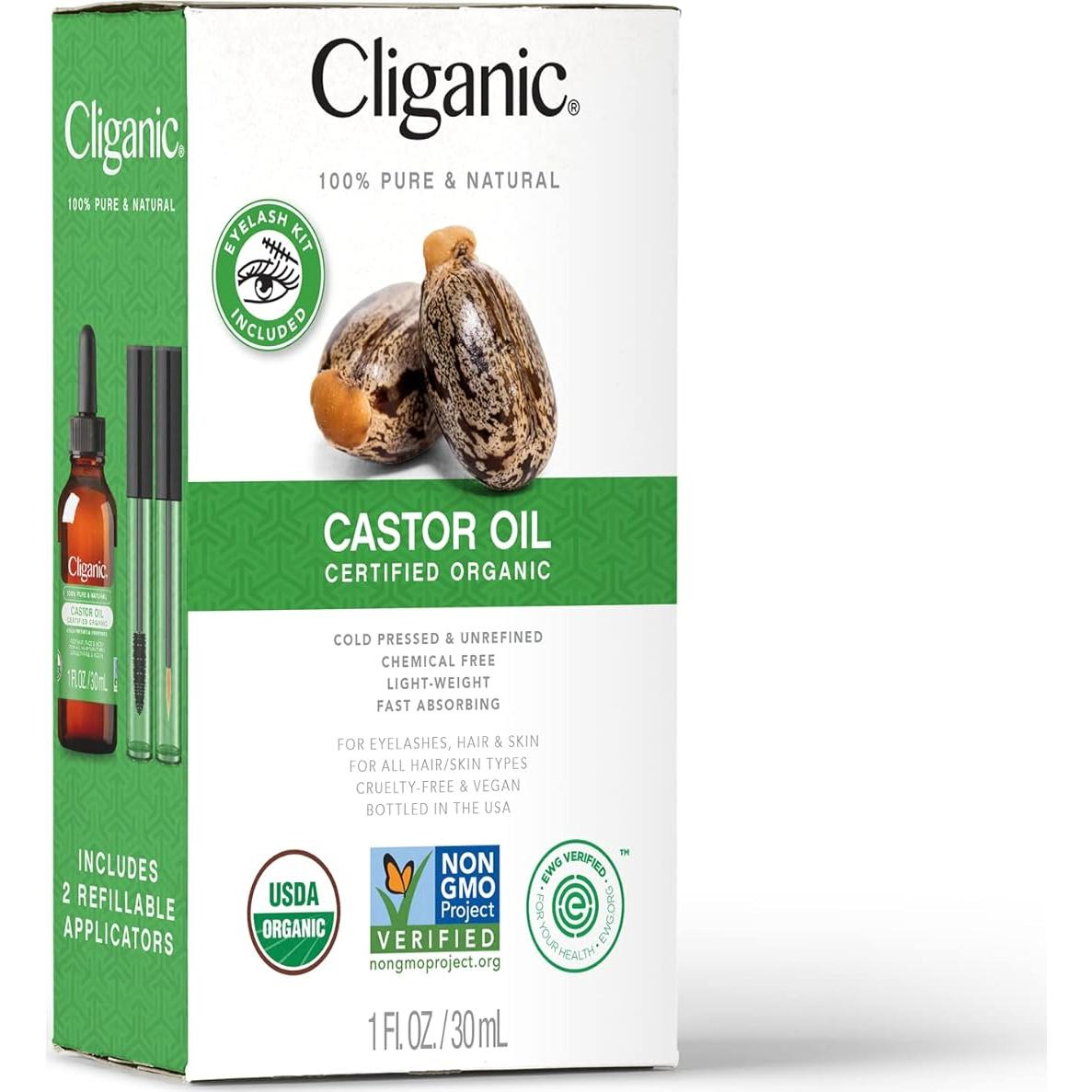 Aceite de Ricino Orgánico Cliganic 30ml Puro para Pestañas y Cabello